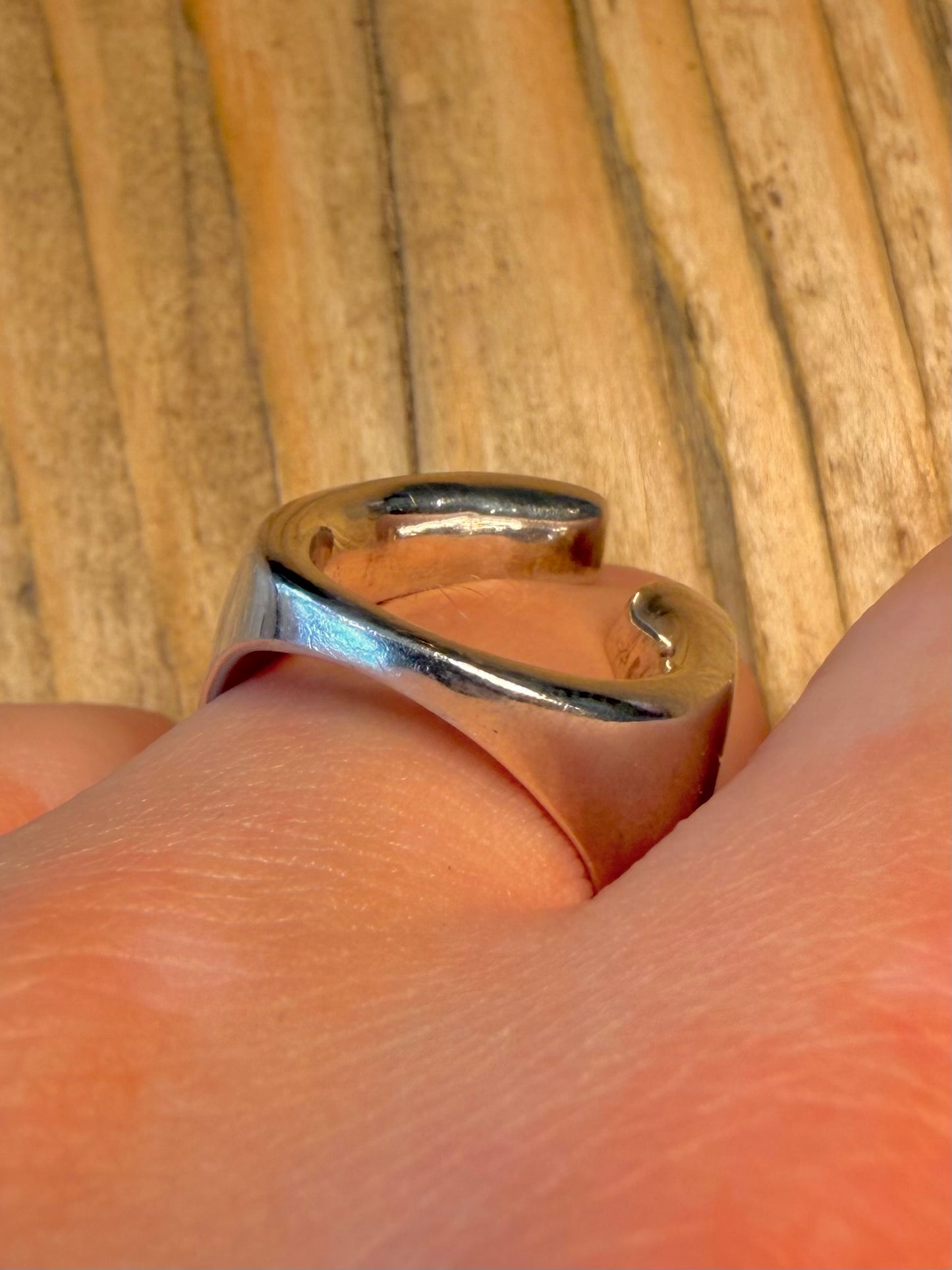 Abstract Curved Shaped Solid 925 Sterling Silver Size S1/2 Ring