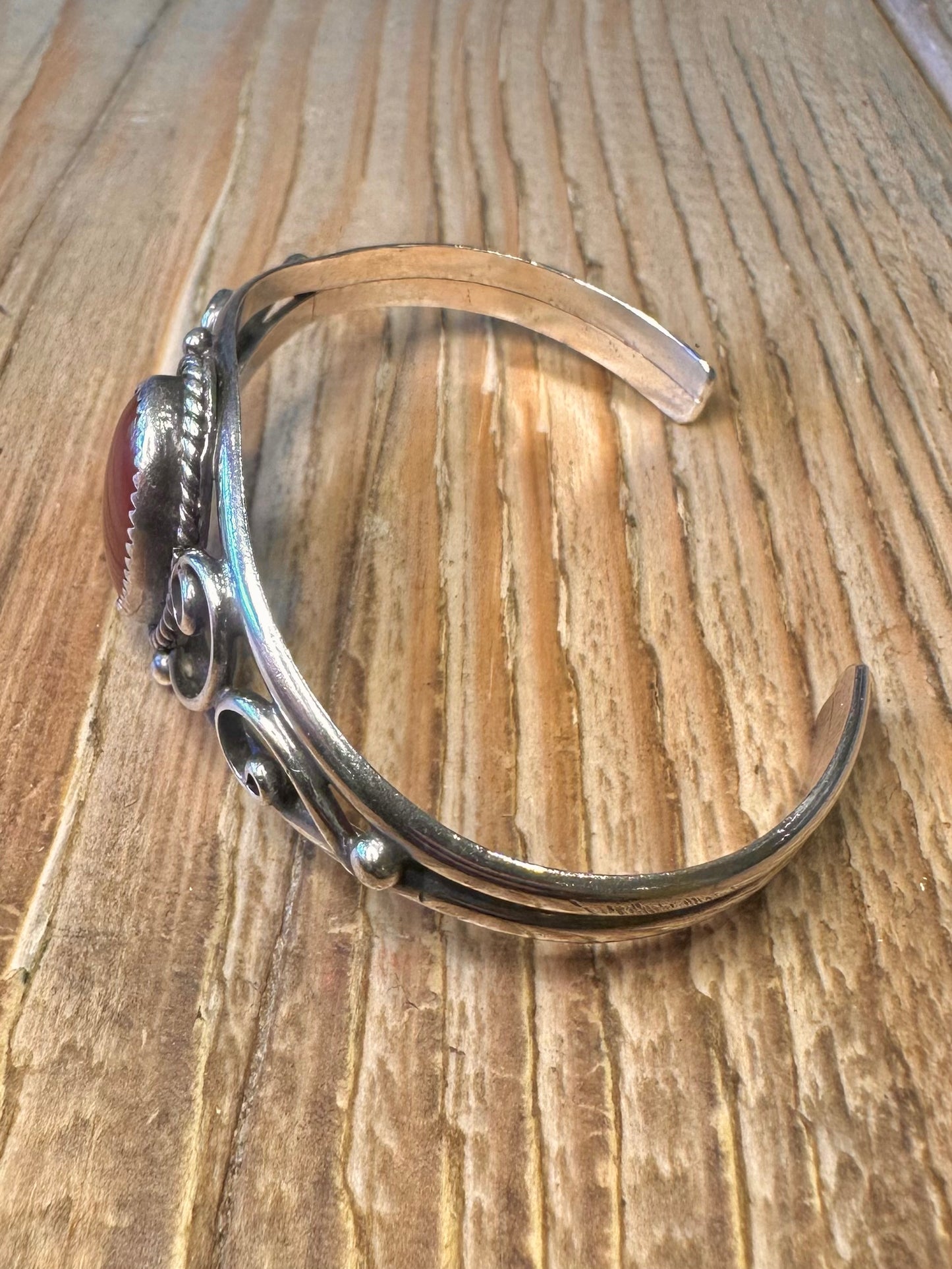 Vintage Navajo Carnelian Maker RJ Platero 925 Sterling Silver Cuff Bangle