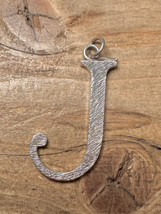 Vintage 1974 Textured J Letter 925 Silver Pendant