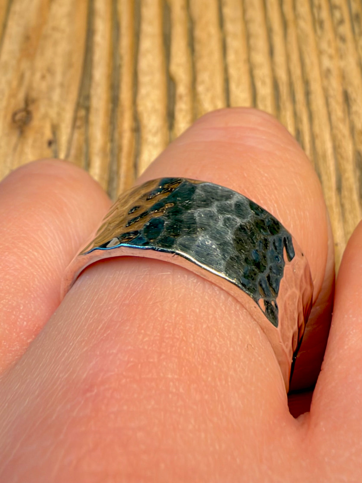 Chunky Hammered Band 925 Sterling Silver X1/2 Ring