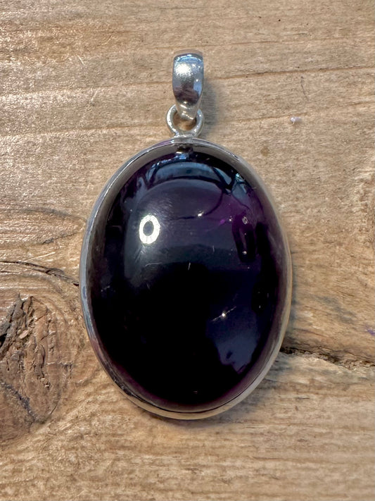 Vintage Large Oval Amethyst 925 Silver Pendant