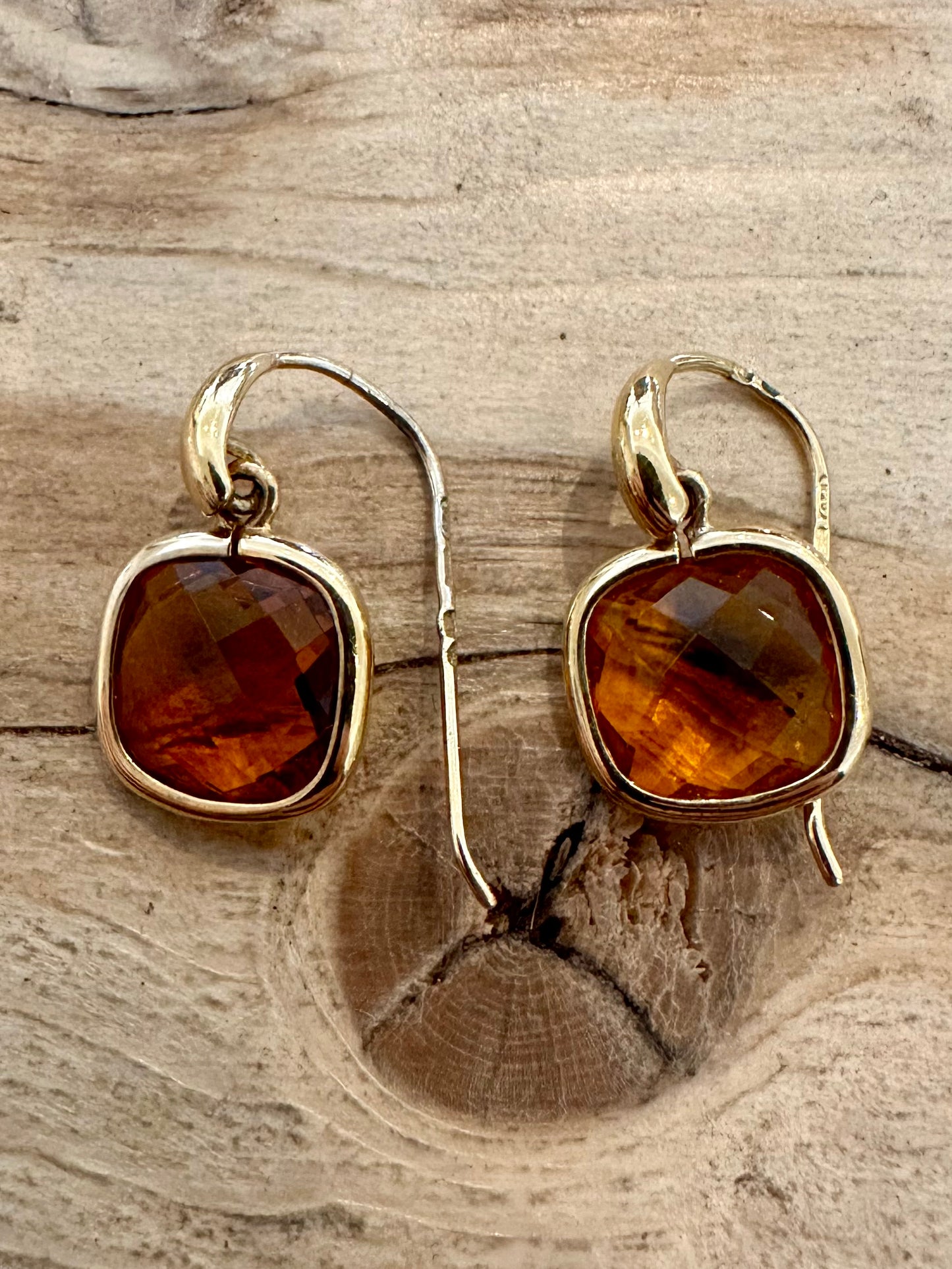 Modern Faceted Citrine Gold on 925 Silver Earrings