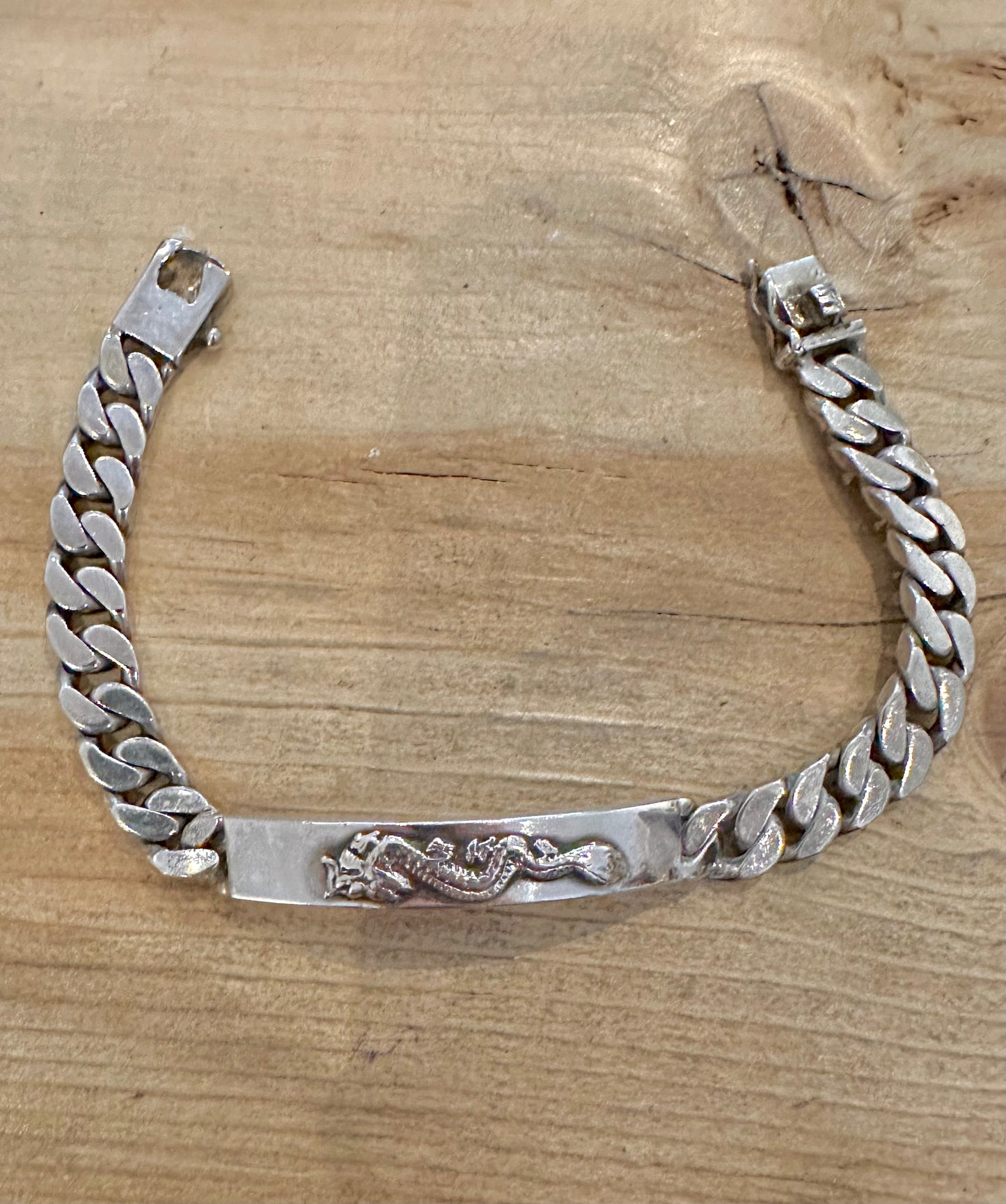 Vintage Dragon Identity Bar 925 Silver  7 inch Bracelet