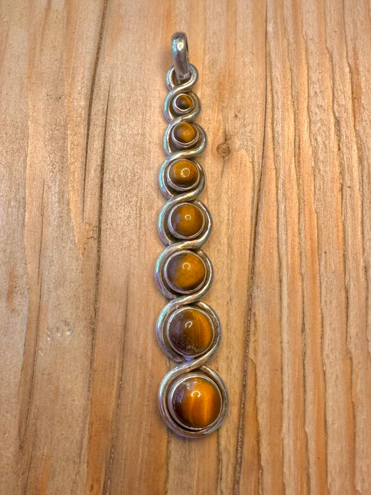 Vintage Tigers Eye Spiral 925 Sterling Silver Pendant