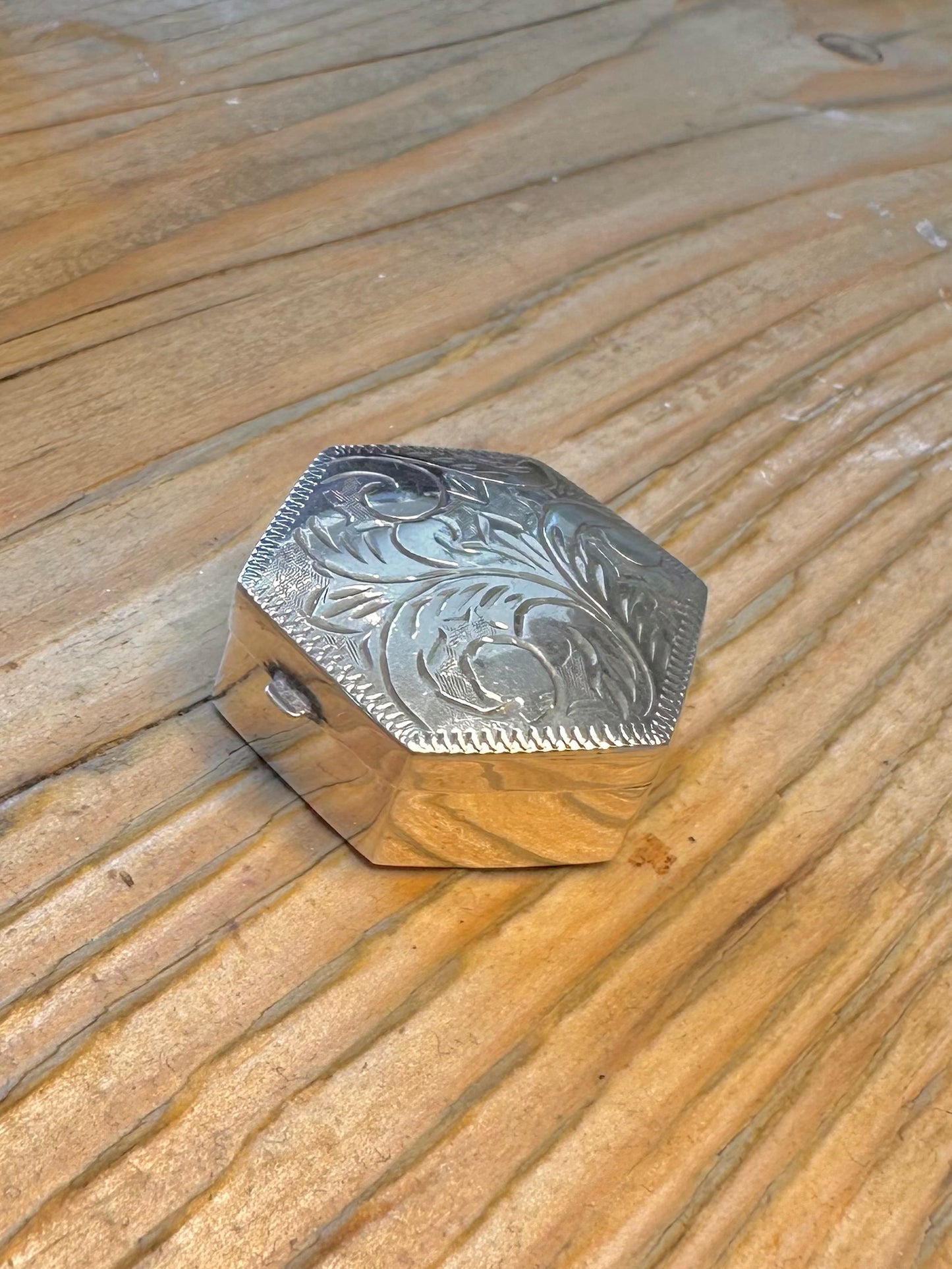Engraved 1981 Hexagon Pill Box 925 Sterling Silver Collectable