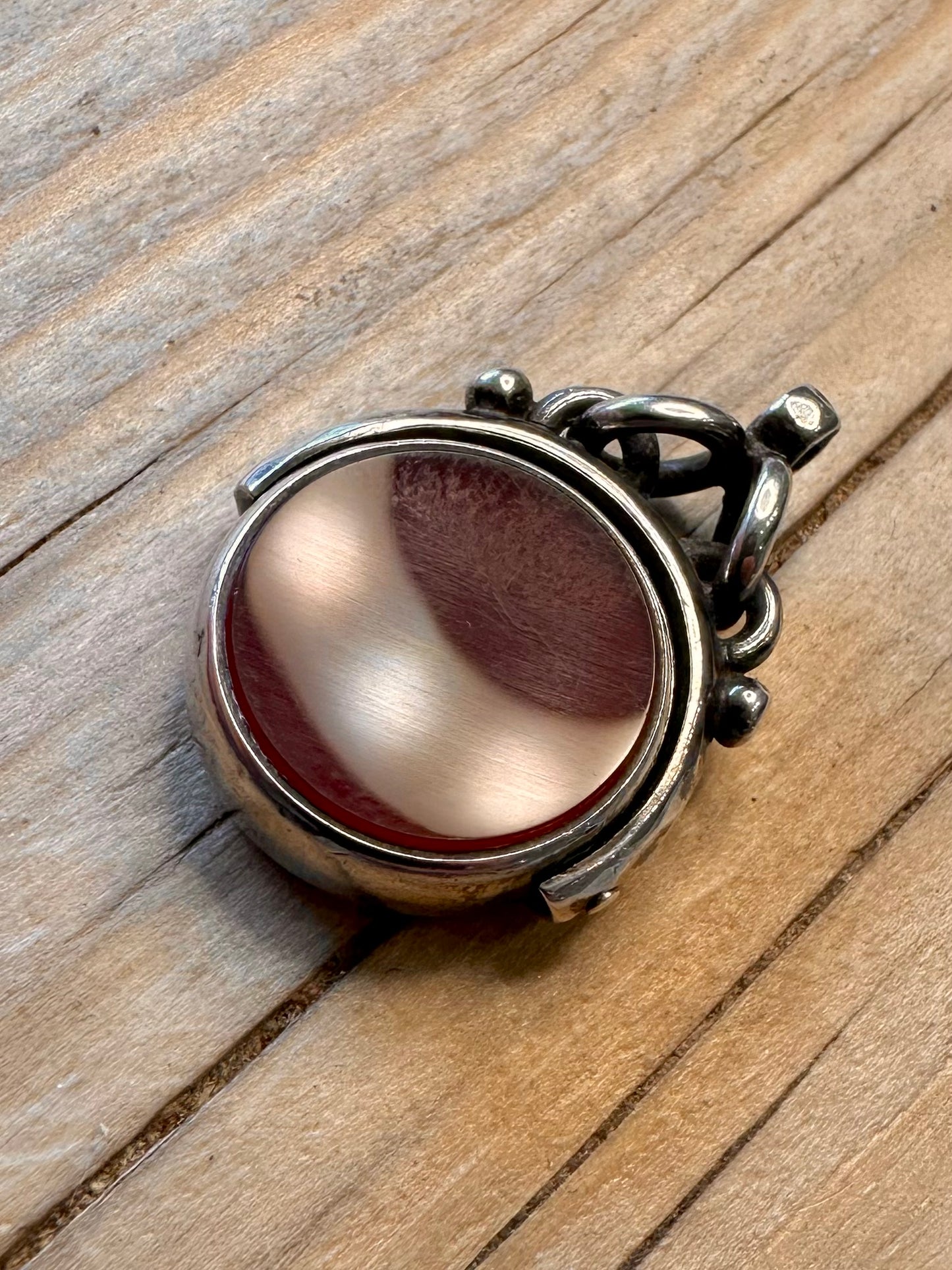 Antique 1883 Carnelian and Bloodstone Swivel Thob 925 Silver Pendant
