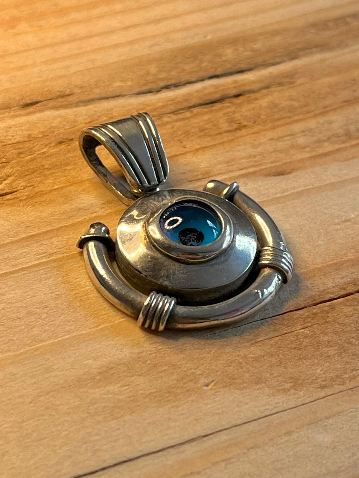 Evil Eye Circle Embellished 925 Sterling Silver Pendant