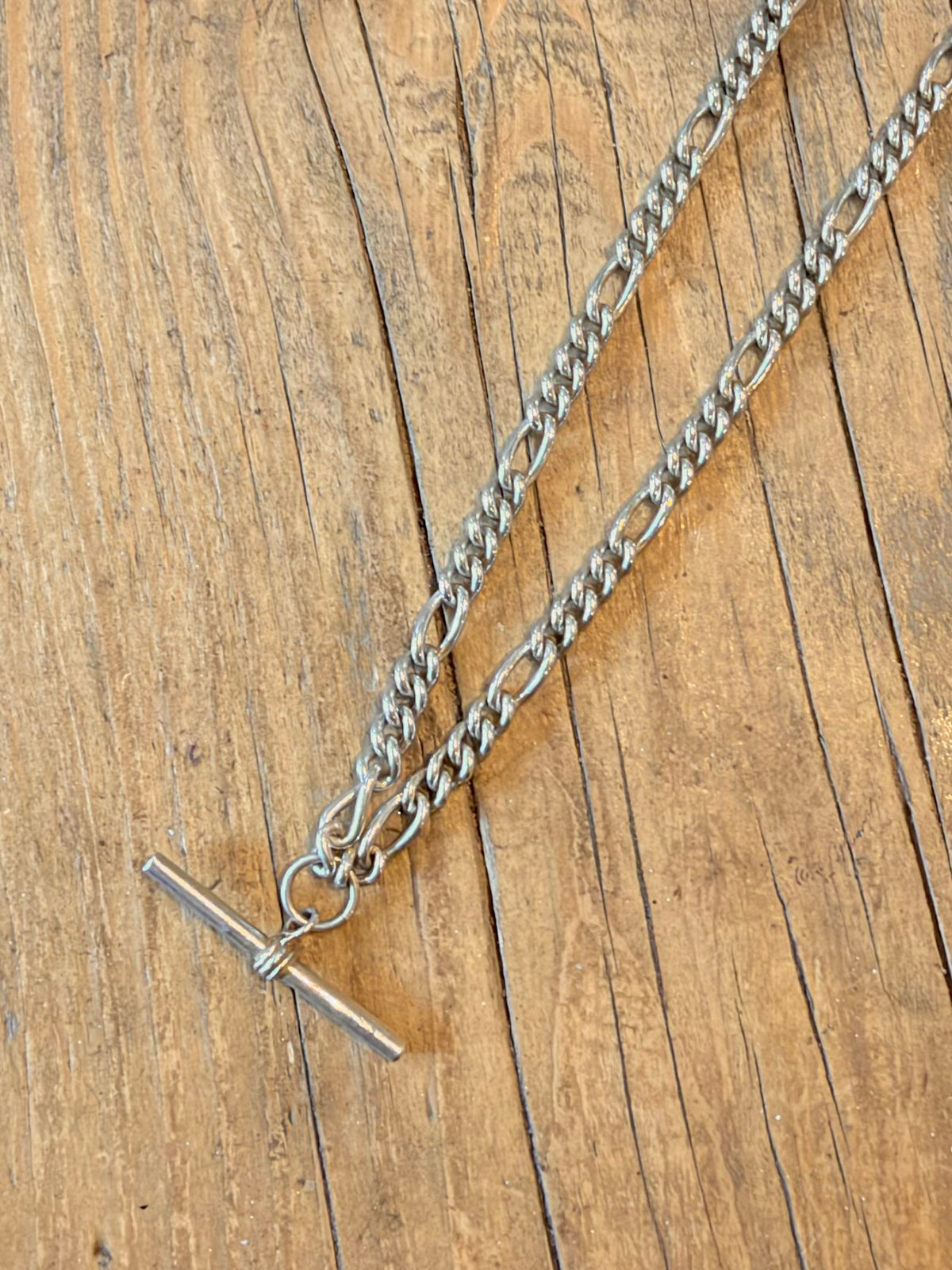 T Bar 1975 Albert Clasp Curb Figaro Link Hallmarked 925 Sterling Silver 17.8 Inch Necklace