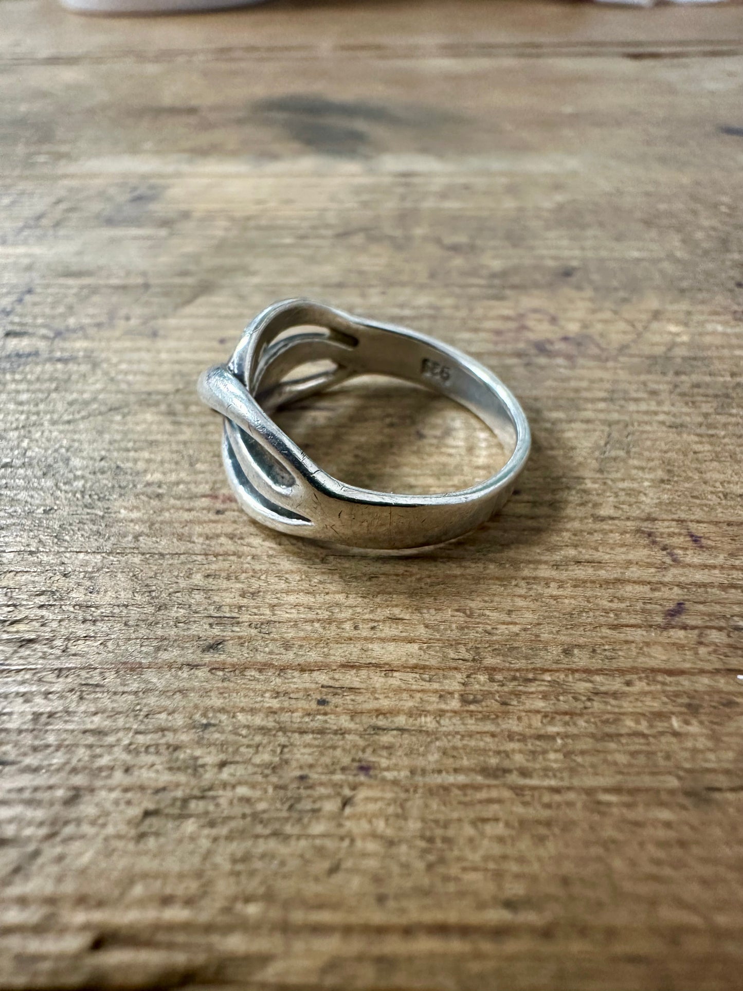 Abstract Interwoven 925 Silver Size M Ring