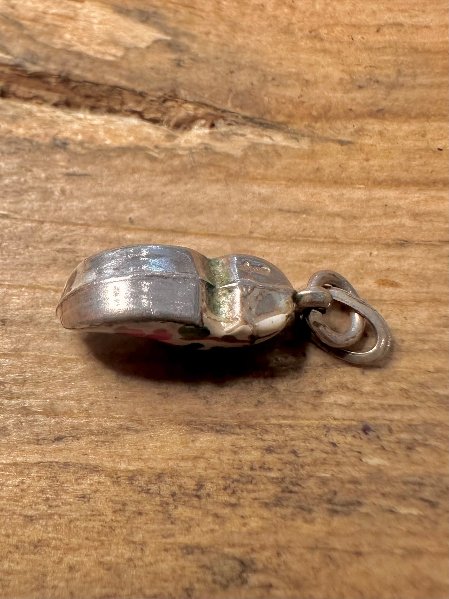 Vintage Enamel Painted Clog 925 Silver Charm Pendant