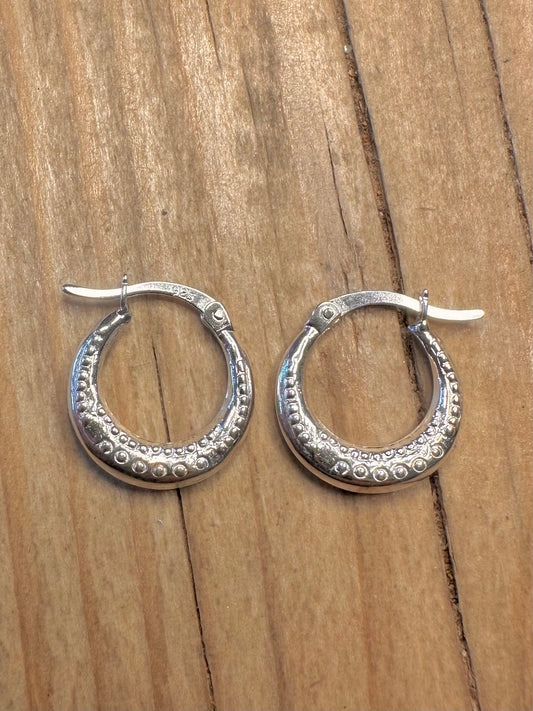 Modern Textured Hoops 925 Sterling Silver Earrings