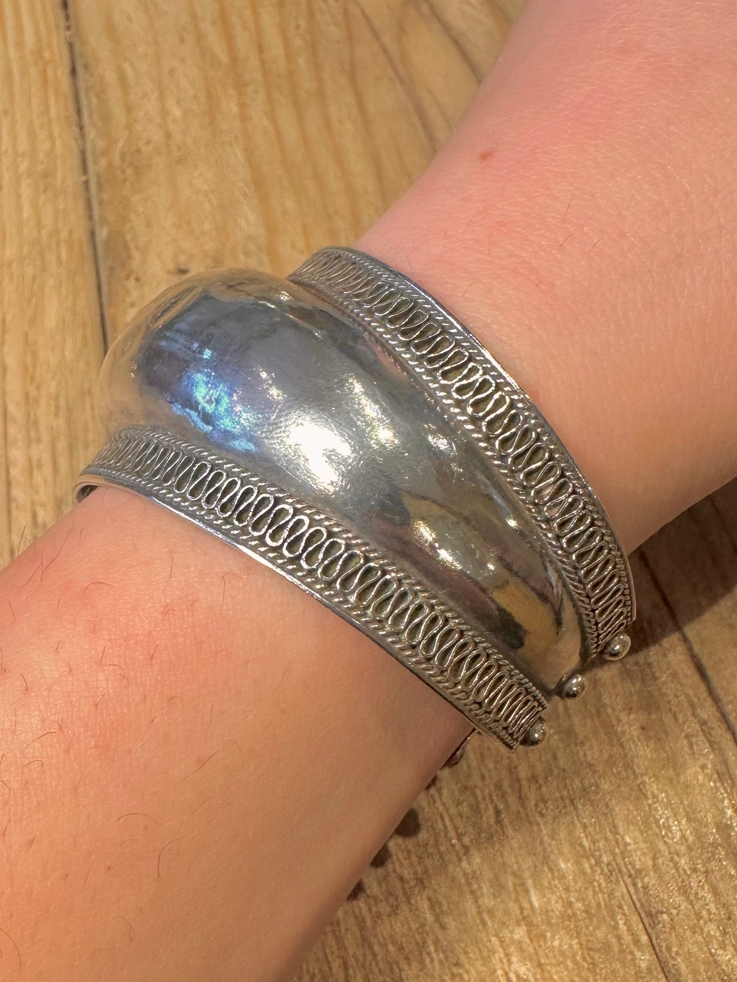 Vintage Wide Tribal Cuff 925 Sterling Silver Bangle