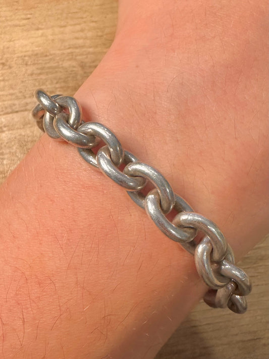Vintage Heavy Cable Chain 925 Silver Italy 8.7 inch Bracelet