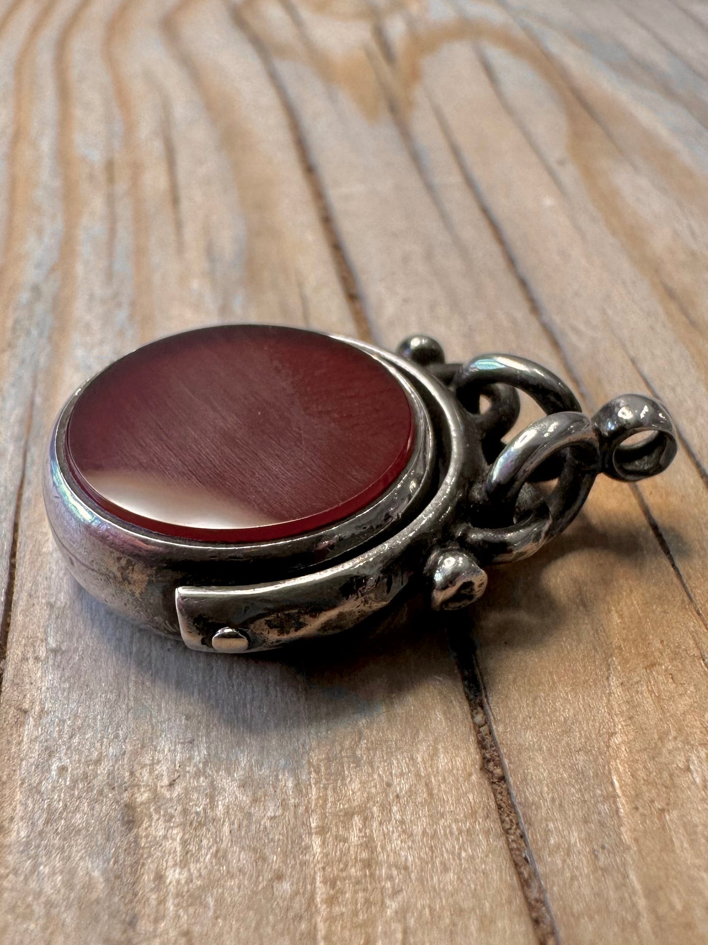 Antique 1883 Carnelian and Bloodstone Swivel Thob 925 Silver Pendant