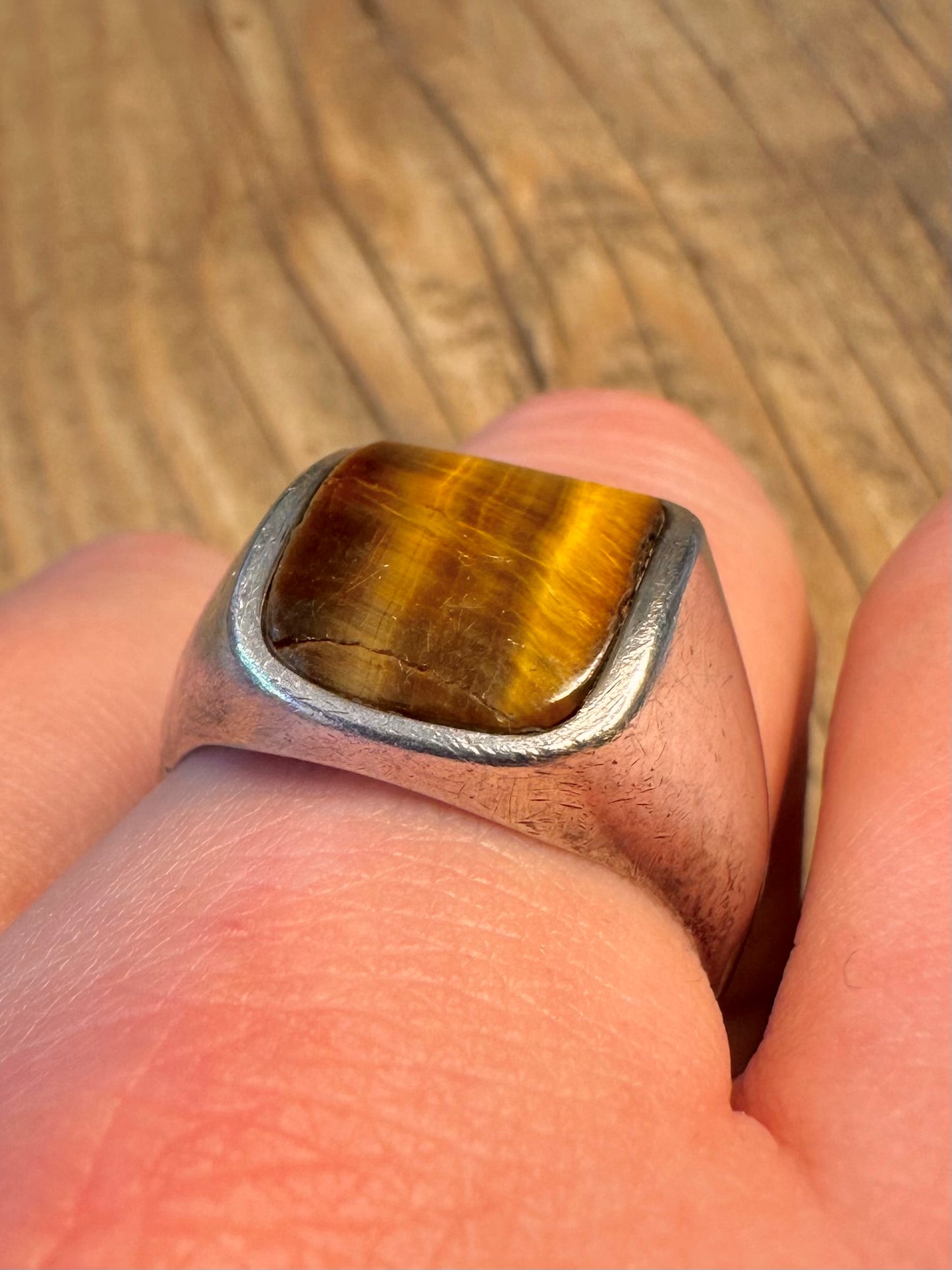 Tigerauge-Kuppel 925 Sterling Silber Ring Größe V1/2