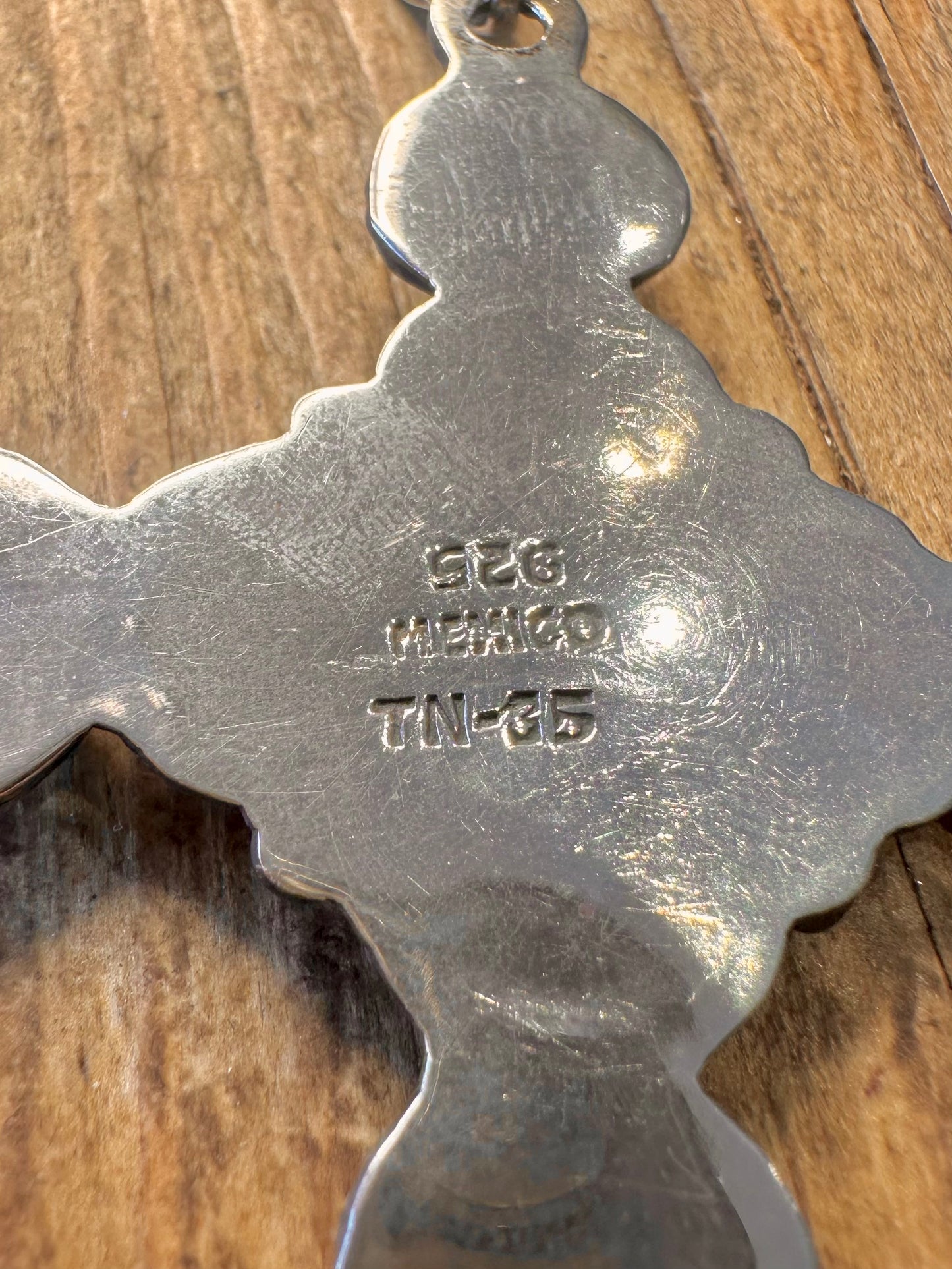 Coral Turquoise Amethyst Cross Mexican 925 Sterling Silver Pendant
