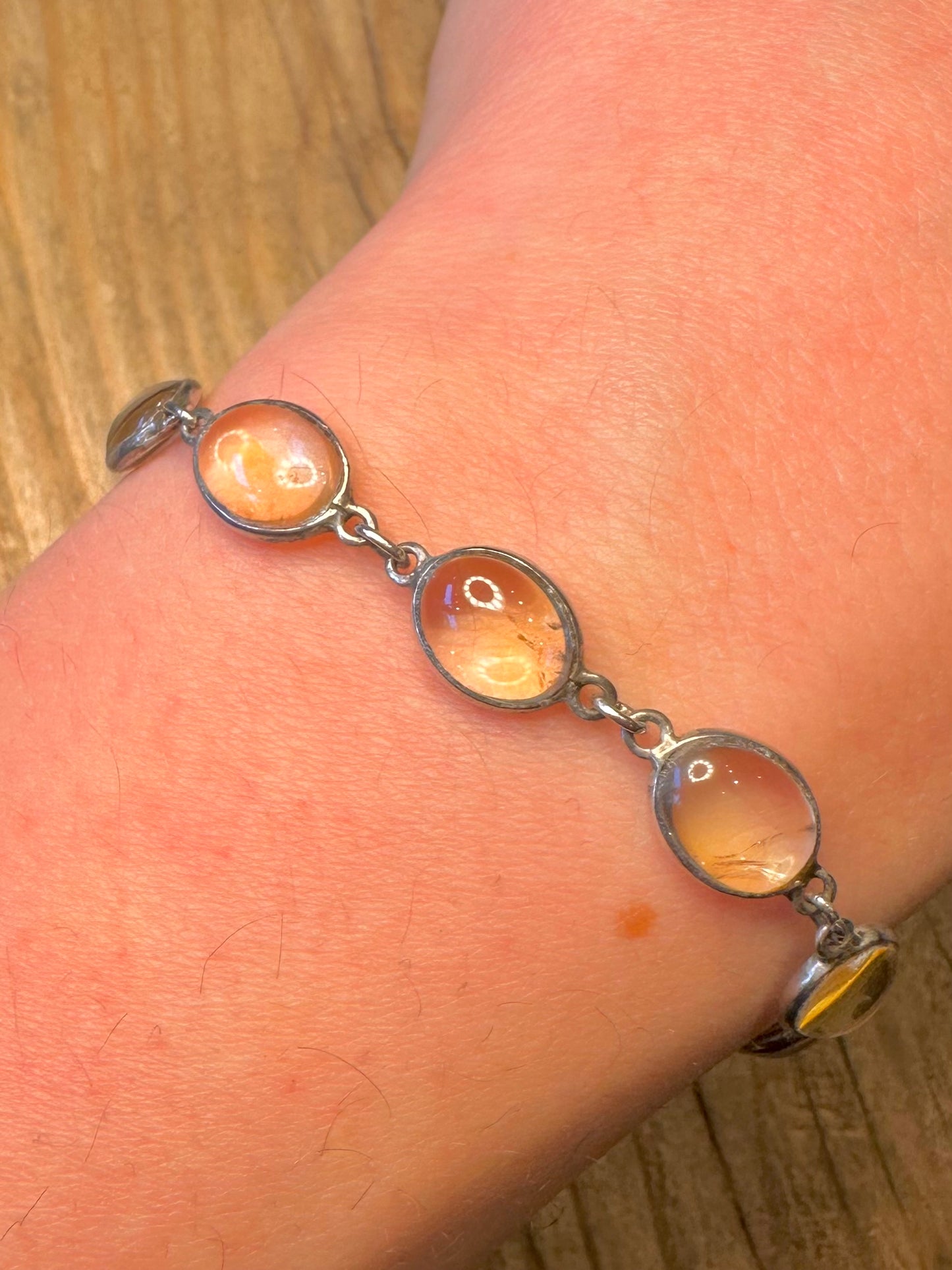 Vintage Quarts Oval Link 925 Sterling Silver 8 inch Bracelet