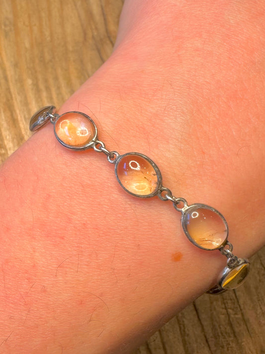 Vintage Quarts Oval Link 925 Sterling Silver 8 inch Bracelet