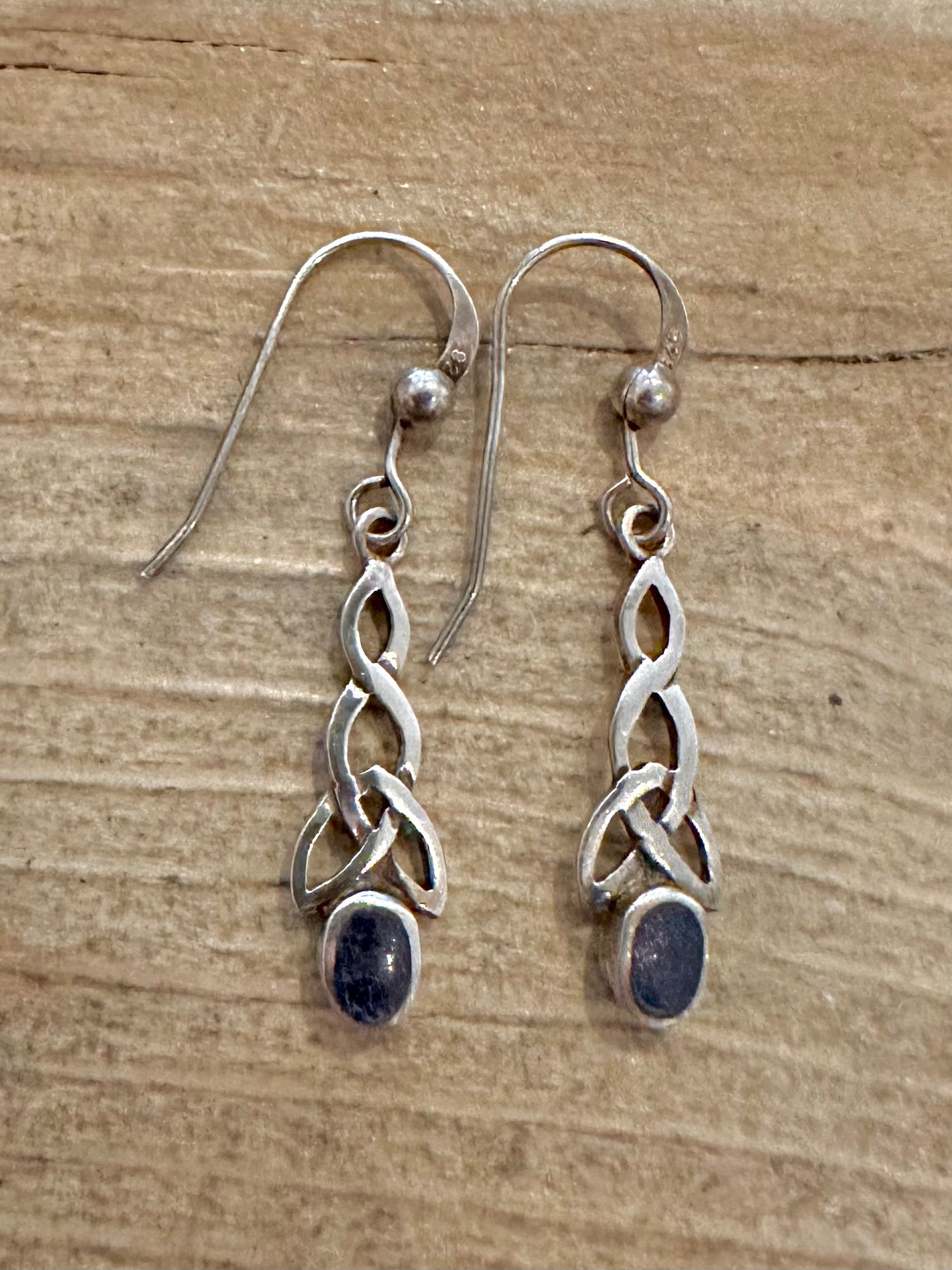 Vintage Celtic Blue Dangle 925 Silver Earrings