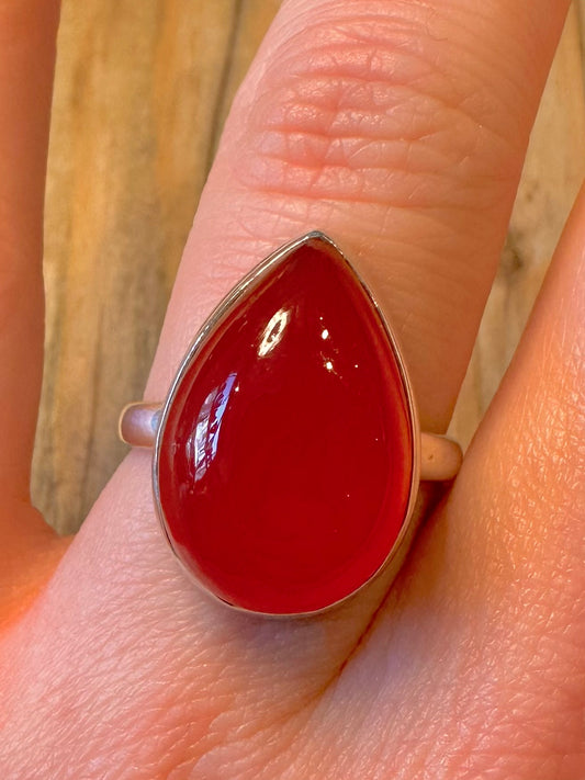 Modern Carnelian Teardrop 925 Sterling Silver Size S Ring