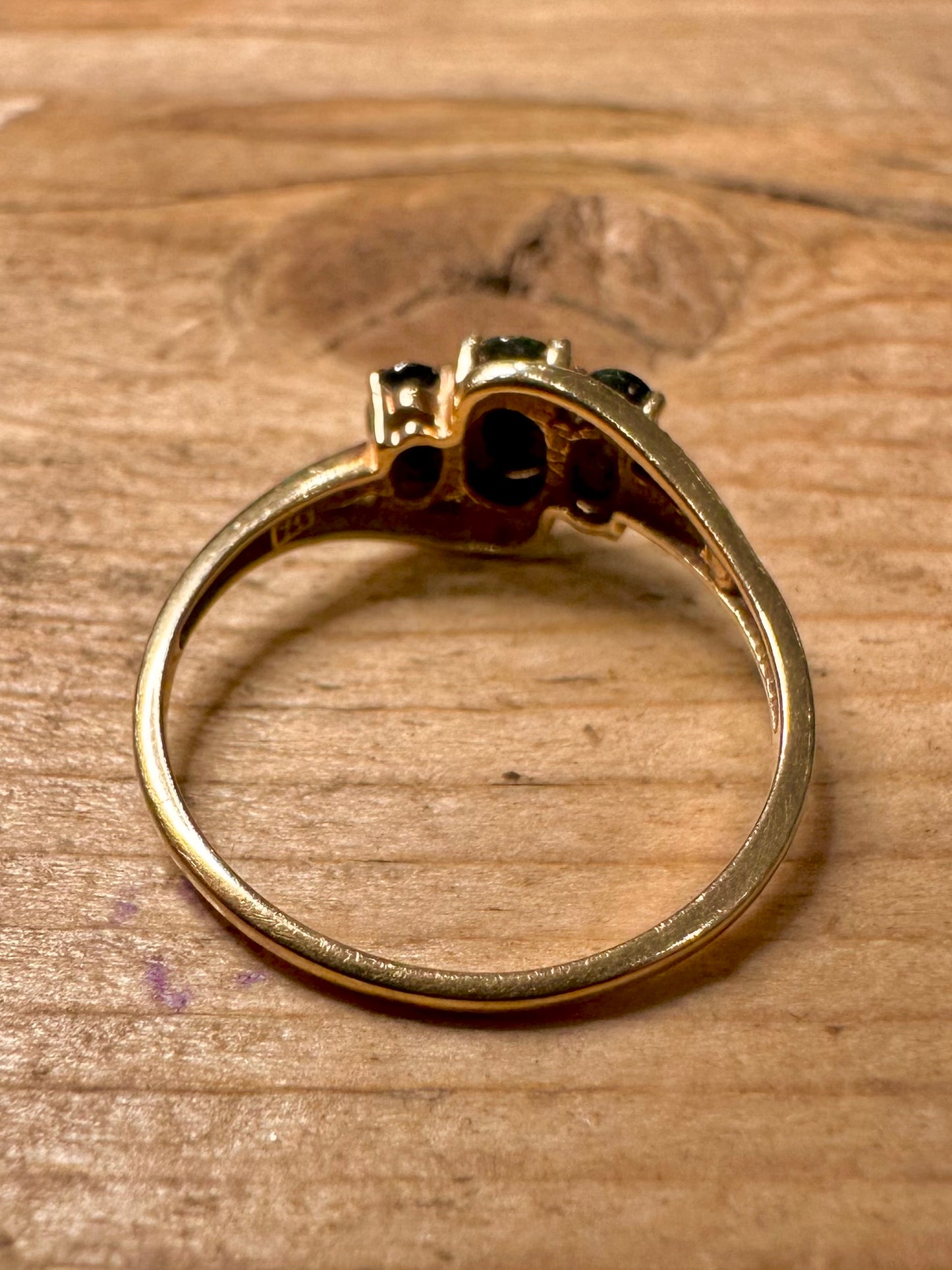 Vintage 9ct Gold Dark Blue Stones 375 Size P1/2 Ring