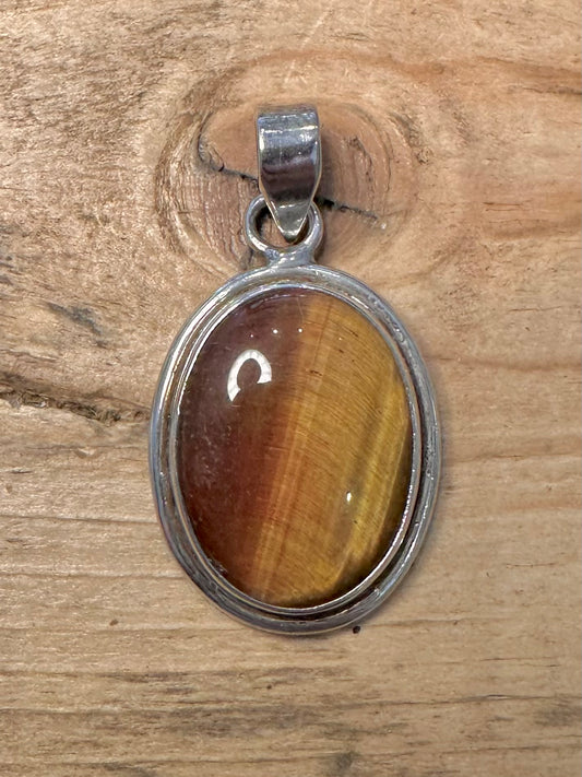 Vintage Tigers Eye Oval 925 Silver Pendant