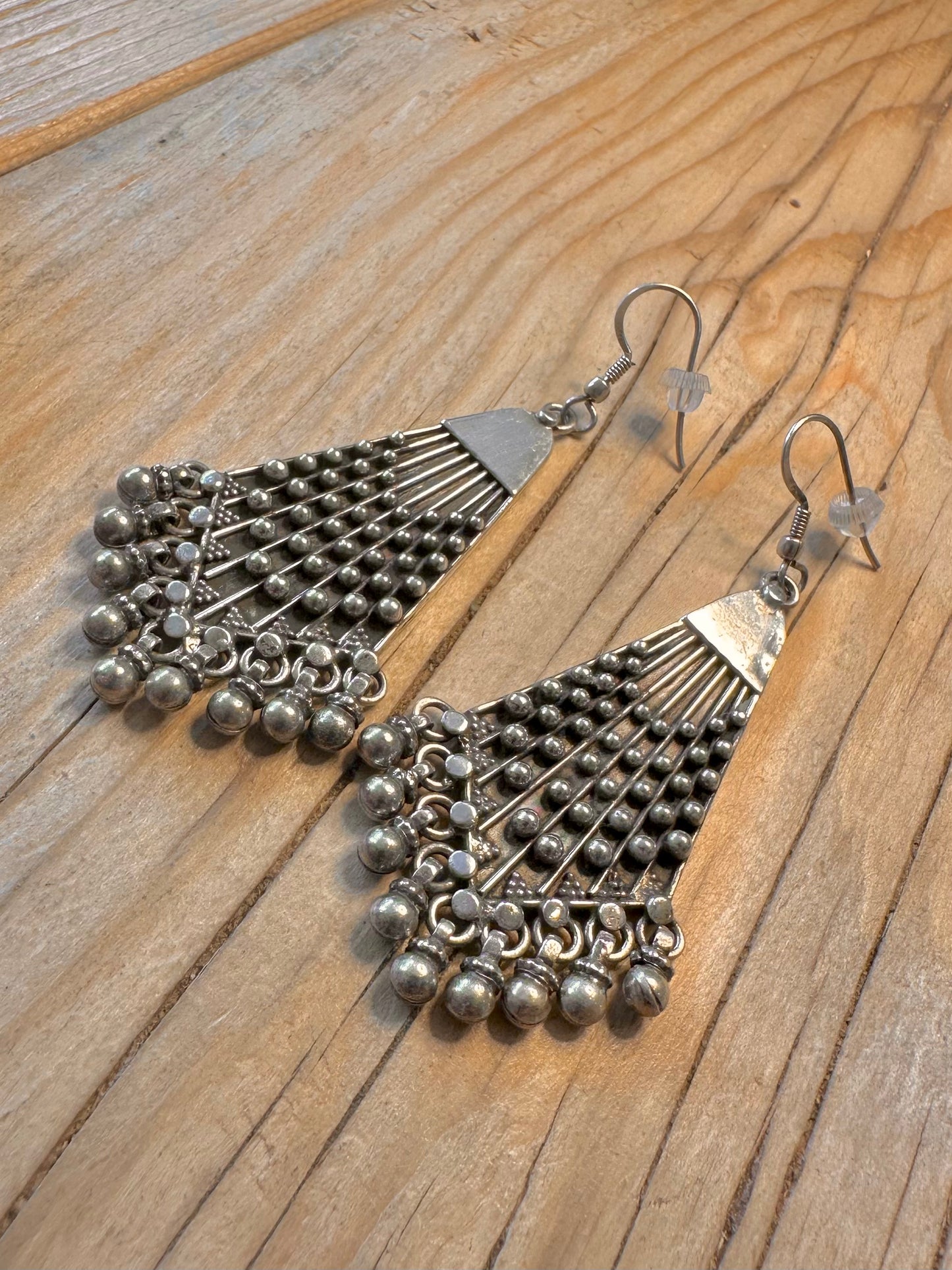 Vintage Abstract Boho Dangle 925 Silver Earrings