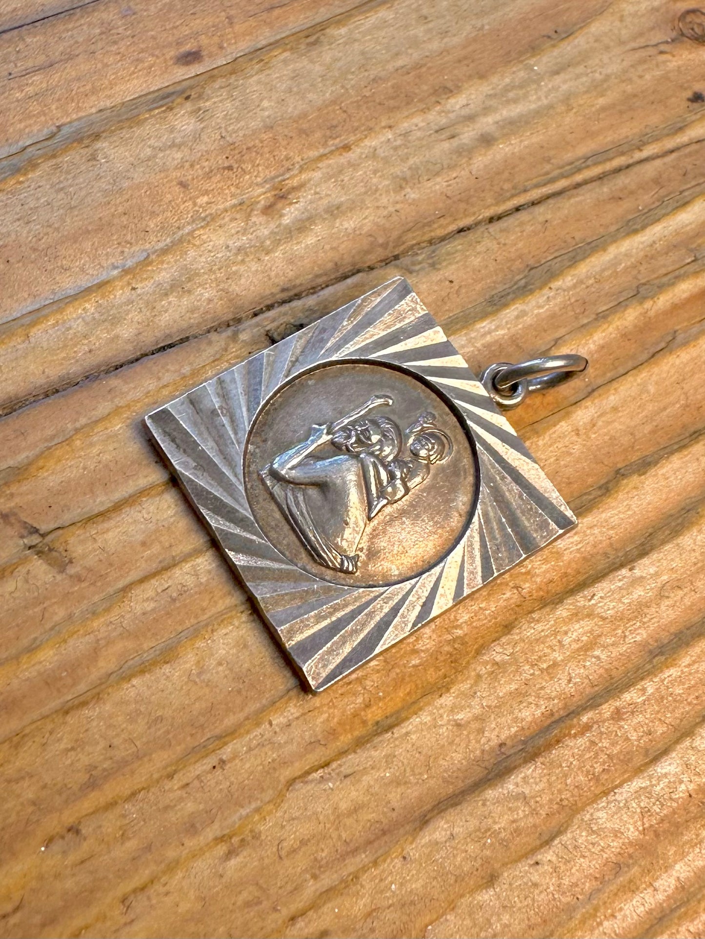 St Christopher Square Textured 925 Sterling Silver Pendant