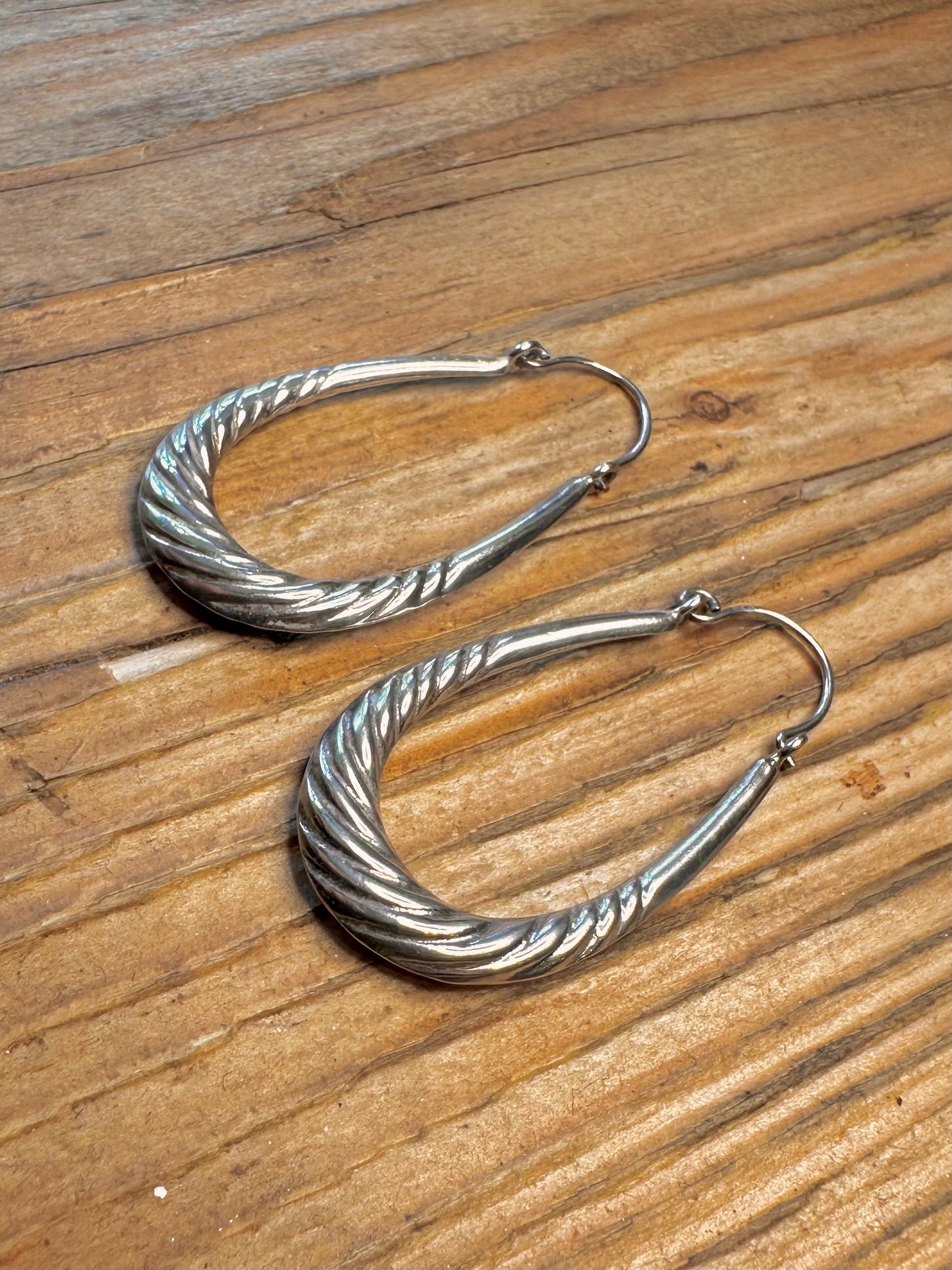Oval Rope Gradient Hoop 925 Sterling Silver Earrings