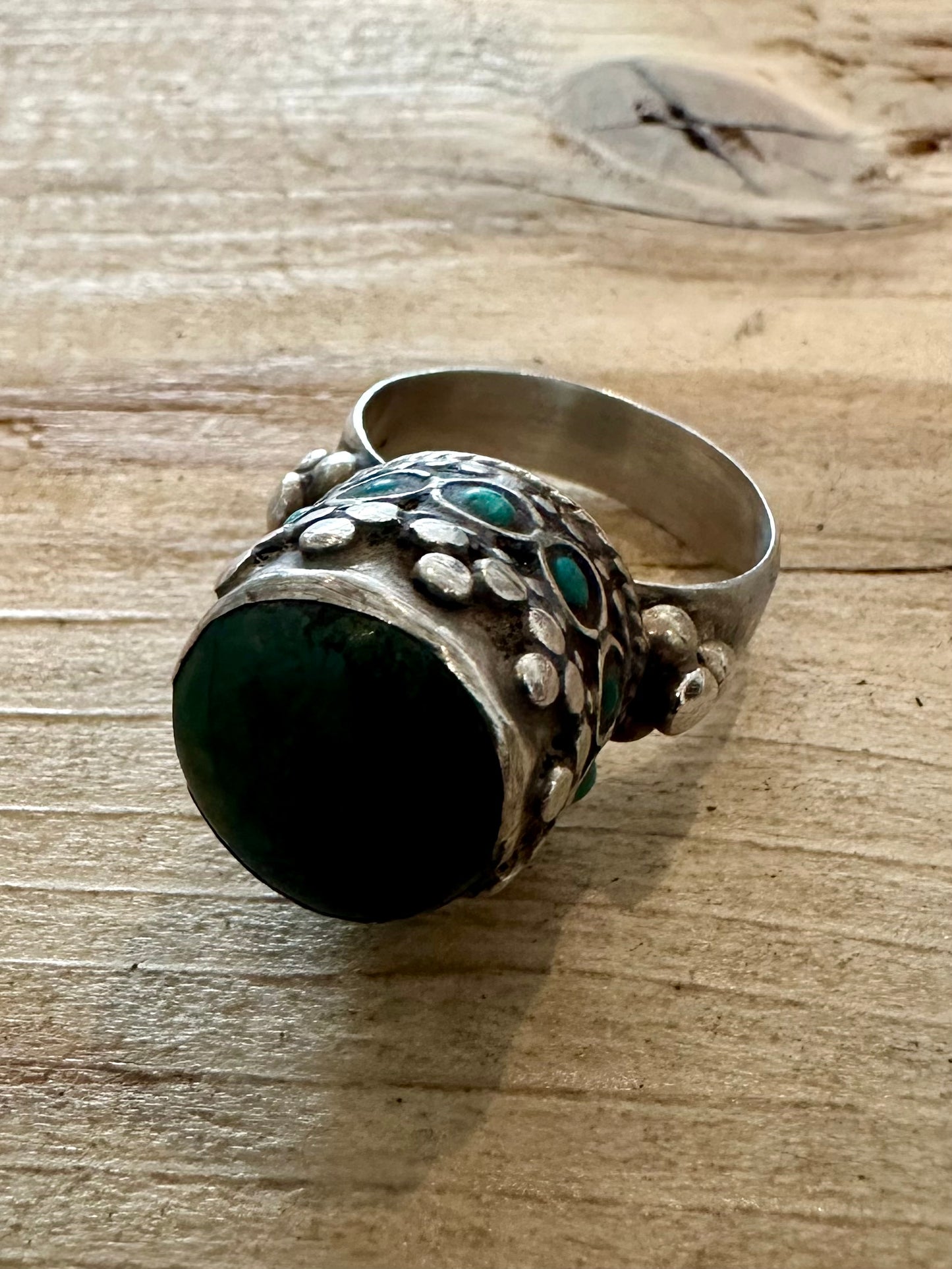 Vintage Afghan Turquoise Silver Size U Ring