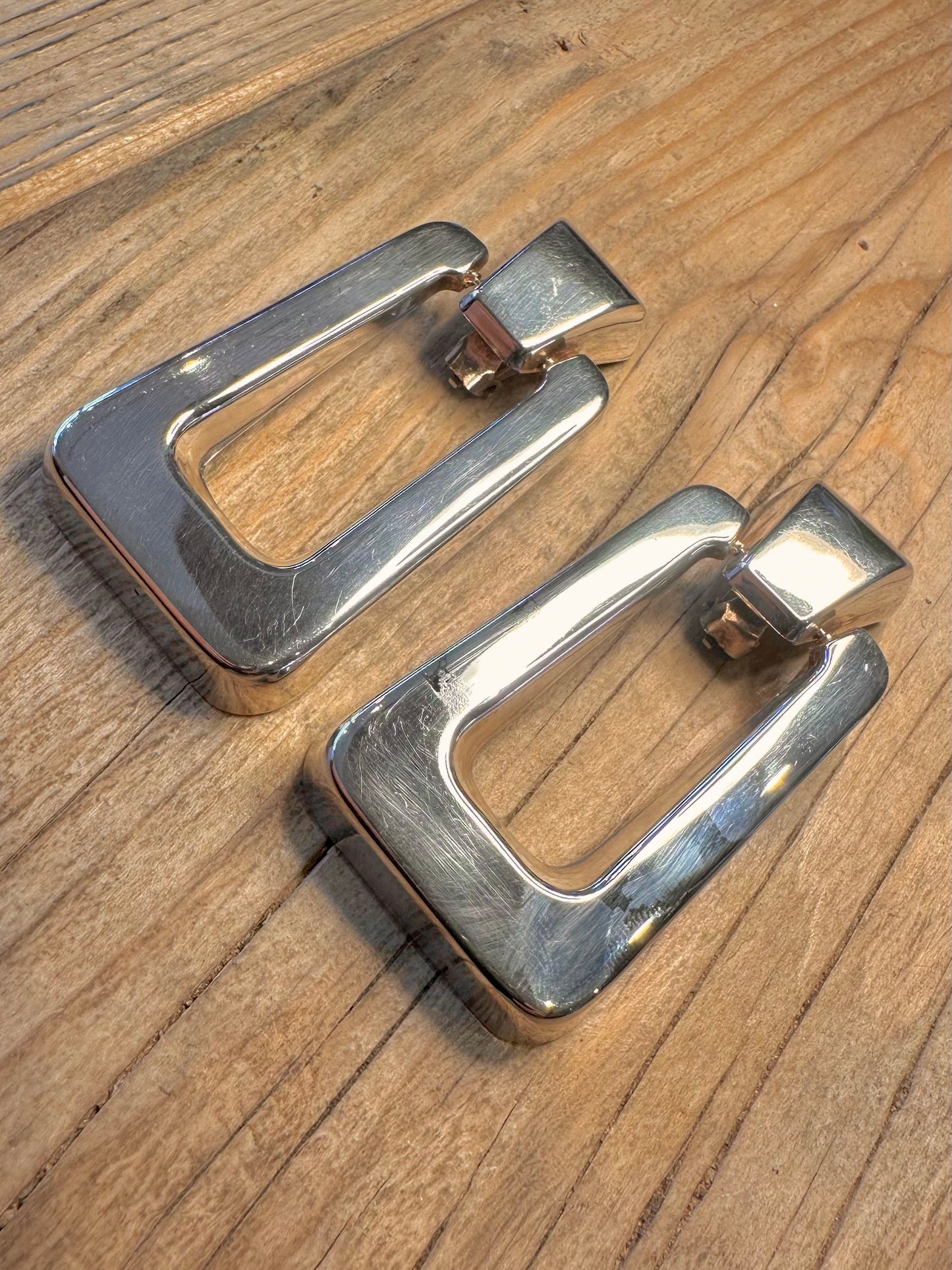 Modernist Rectangle Drop Clip On 925 Sterling Silver Earrings