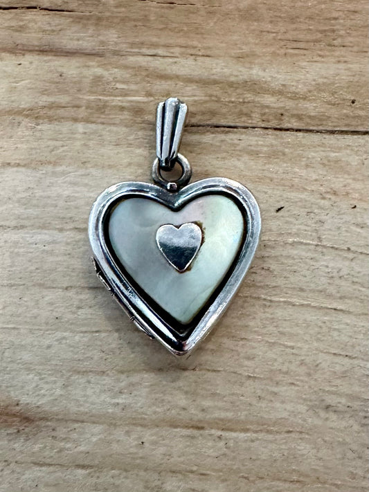 Vintage Mother of Pearl Heart 925 Silver Locket Pendant