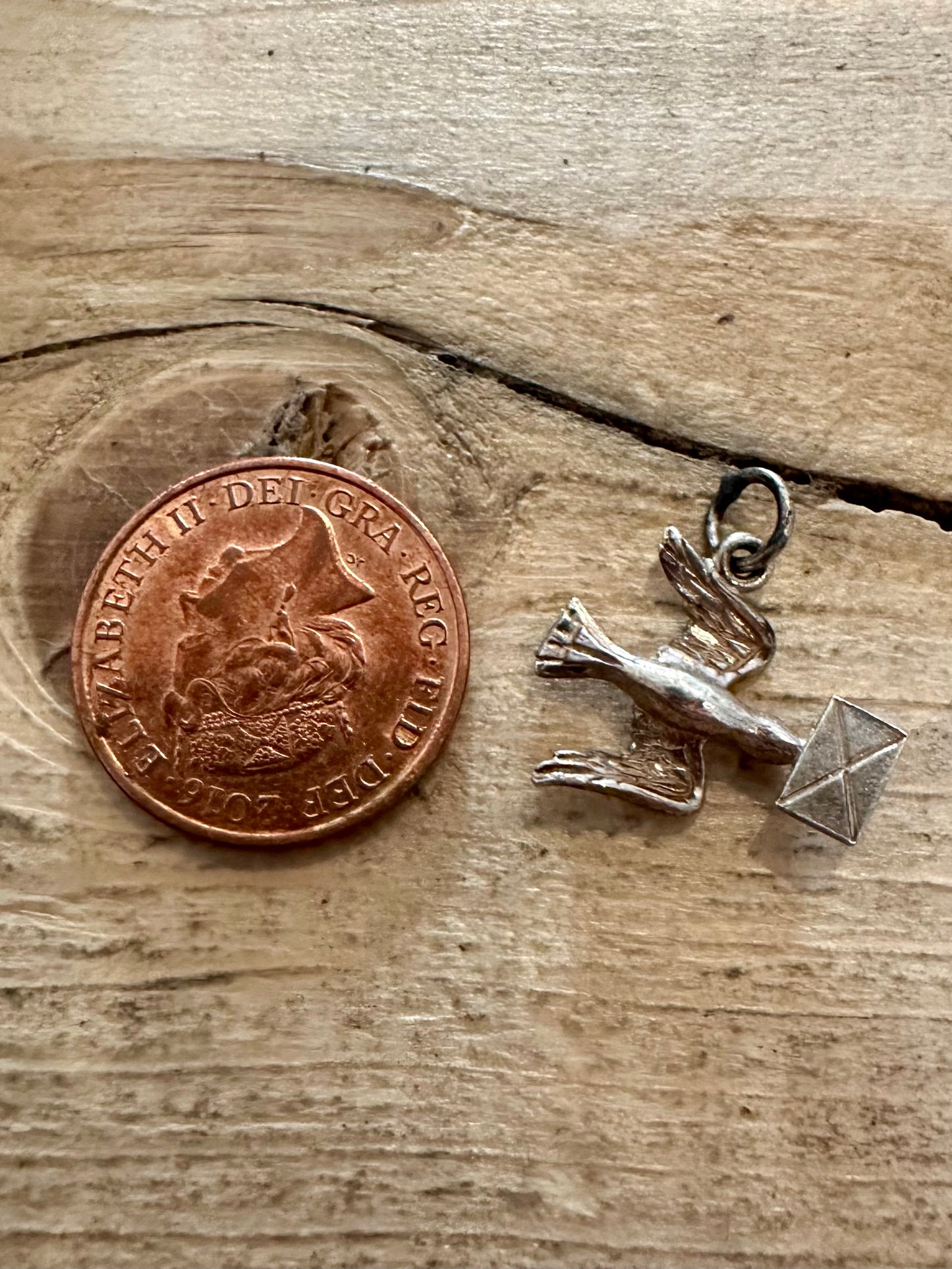 Vintage Bird and Letter 925 Silver Charm Pendant