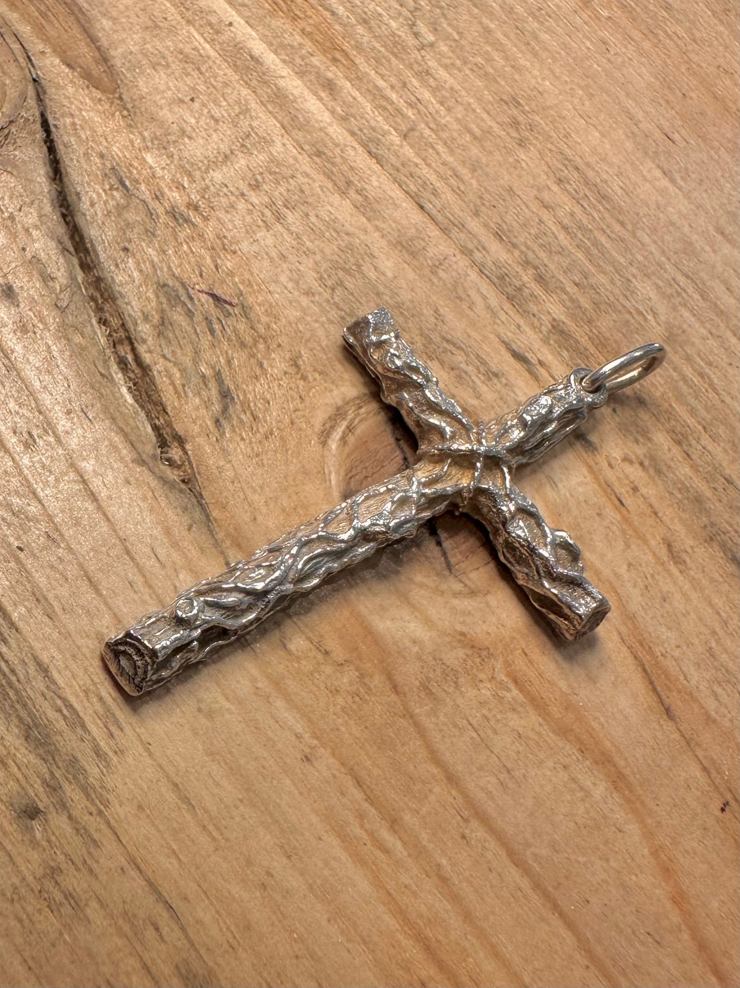 Abstract Cross Textured 925 Silver Pendant