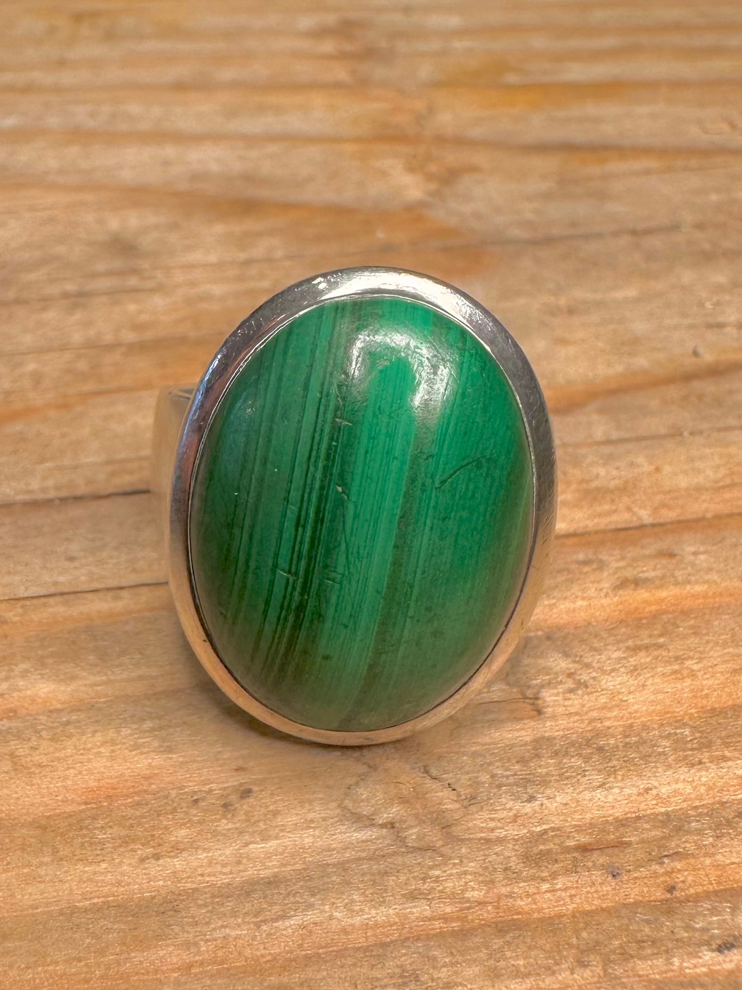 Vintage Malachit oval 925er Sterlingsilber Ring Größe P