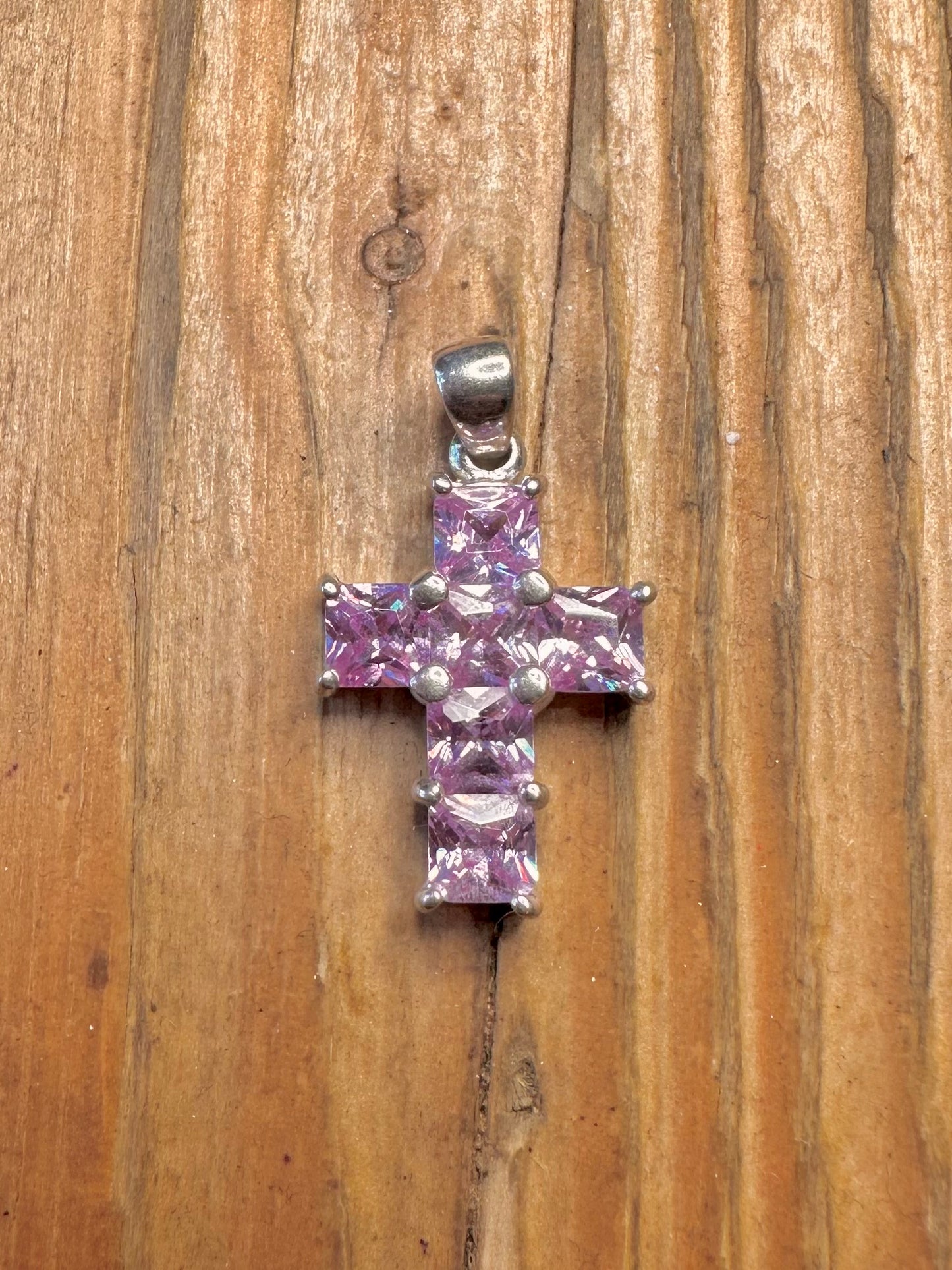 Purple Cubic Zirconia Cross 925 Sterling Silver Pendant