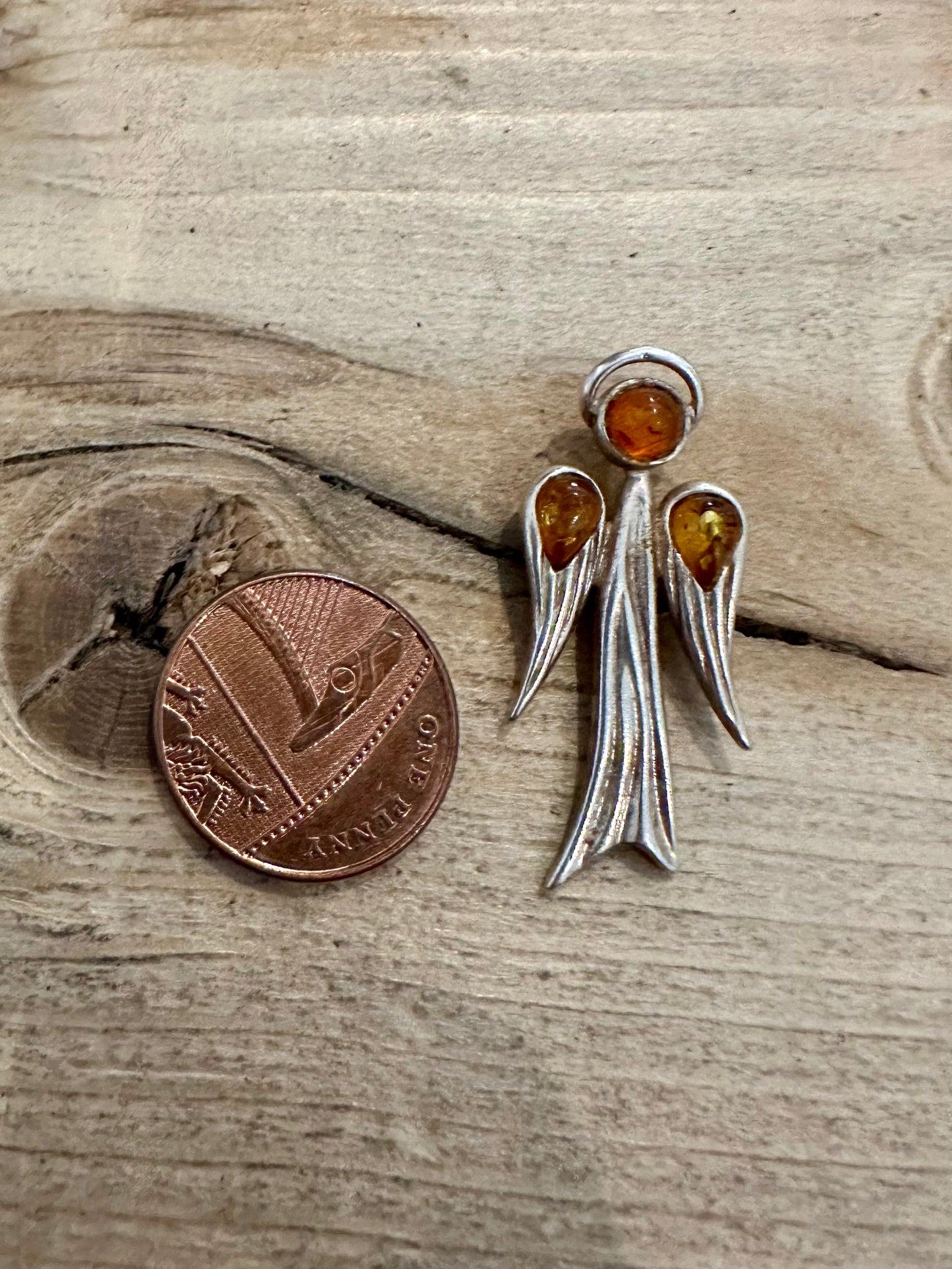 Abstract Amber Angel 925 Silver Pendant