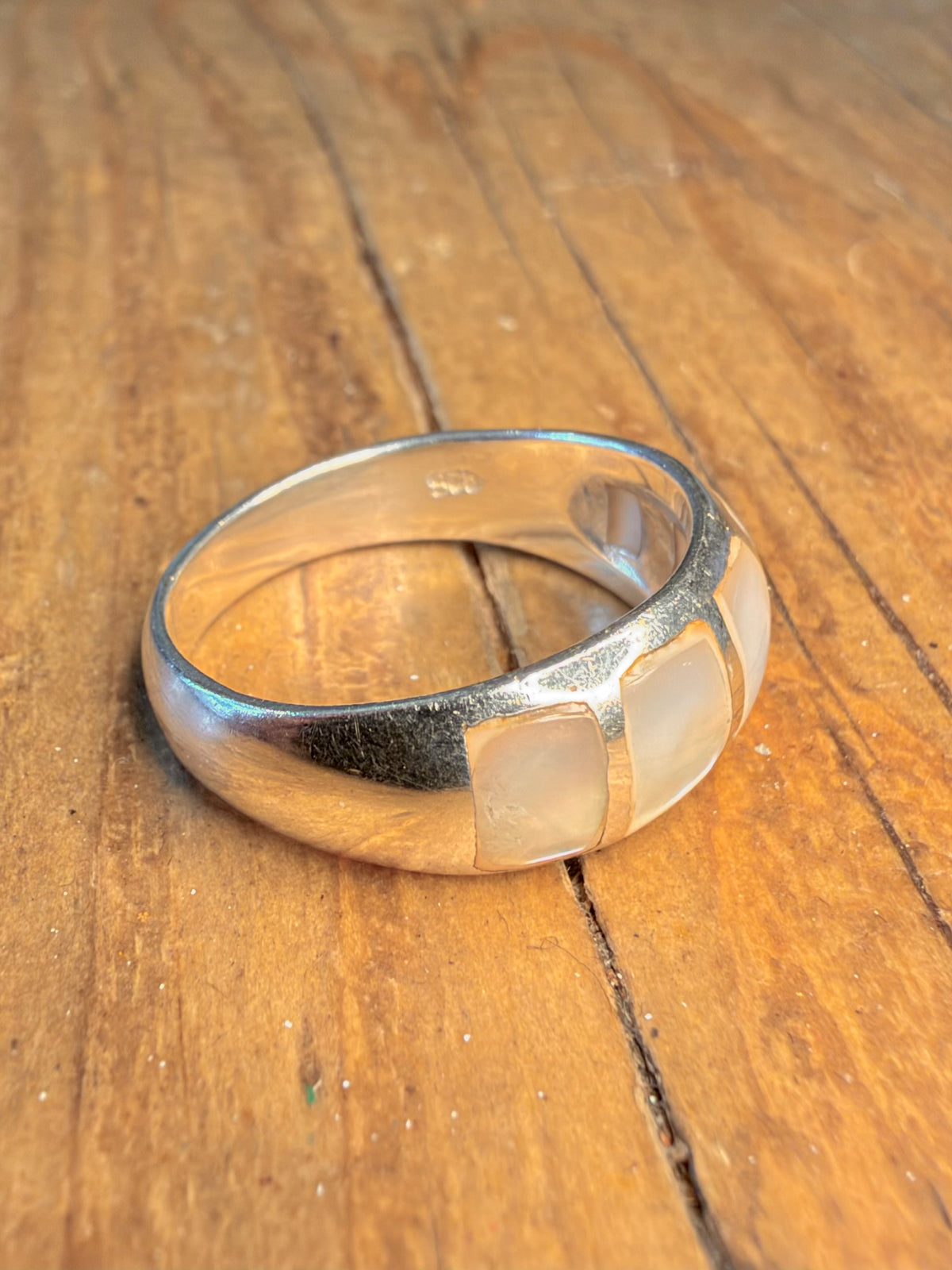 Mother of Pearl Inlay Dome 925 Sterling Silver Size P1/2 Ring