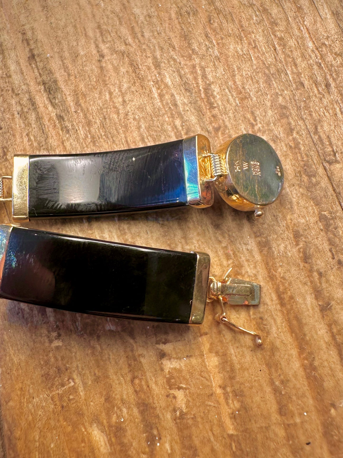 14K Gold 2003 Onyx and Mother of Pearl Ying and Yang 7.3 inch Bracelet