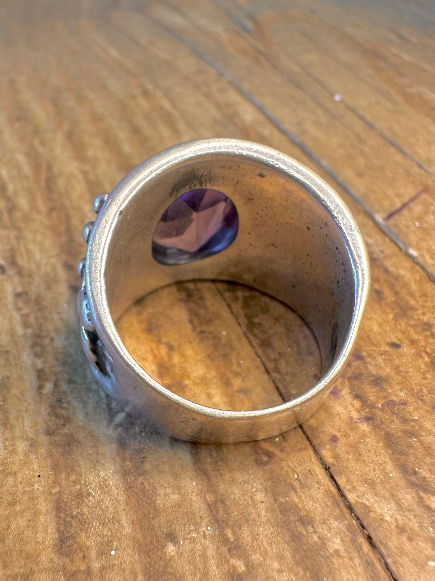 Amethyst Shiptonia England 1990 Leaf and Flower Design 925 Sterling Silver Size P Ring