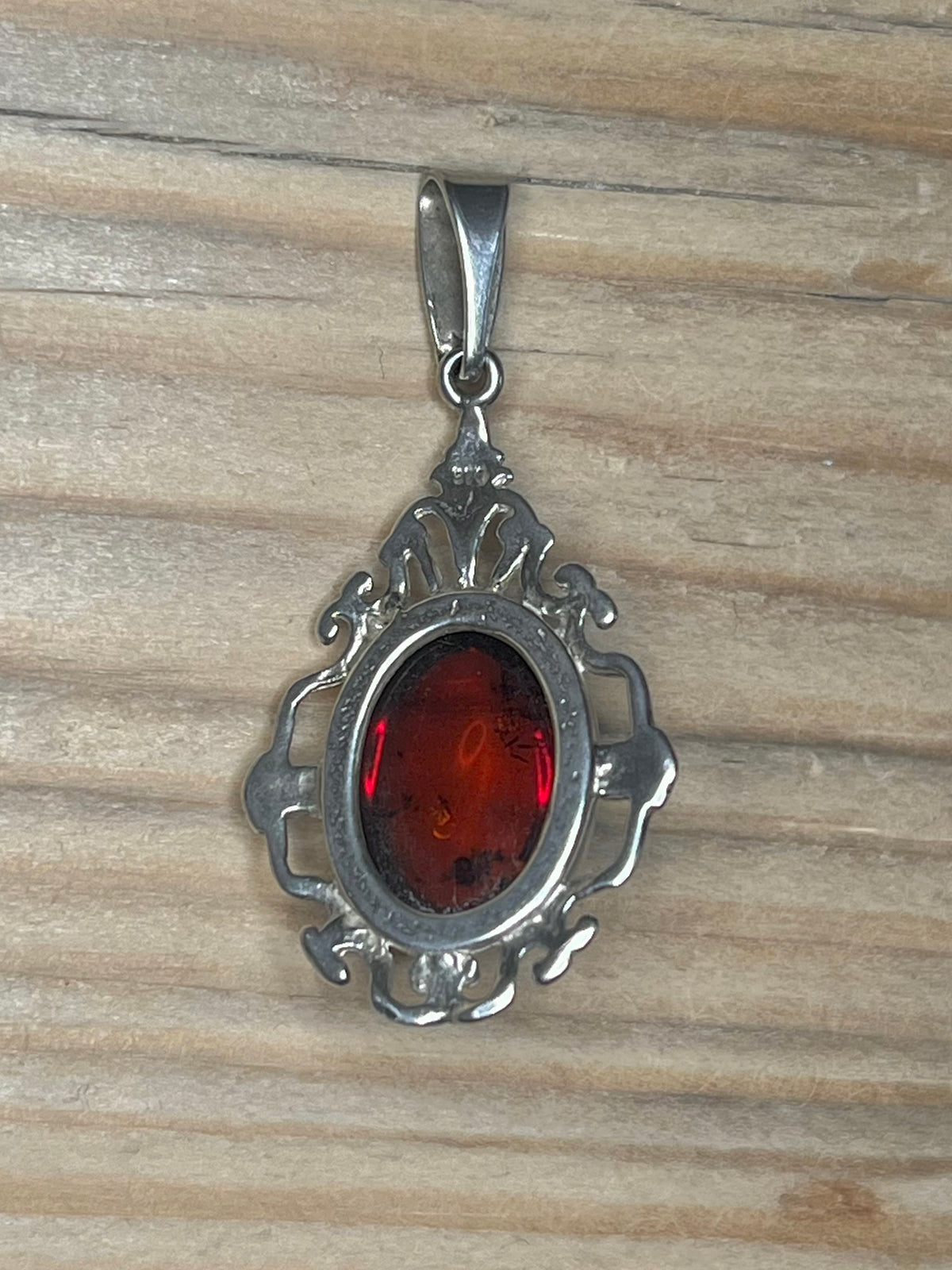 Amber Oval Embellished 925 Sterling Silver Pendant