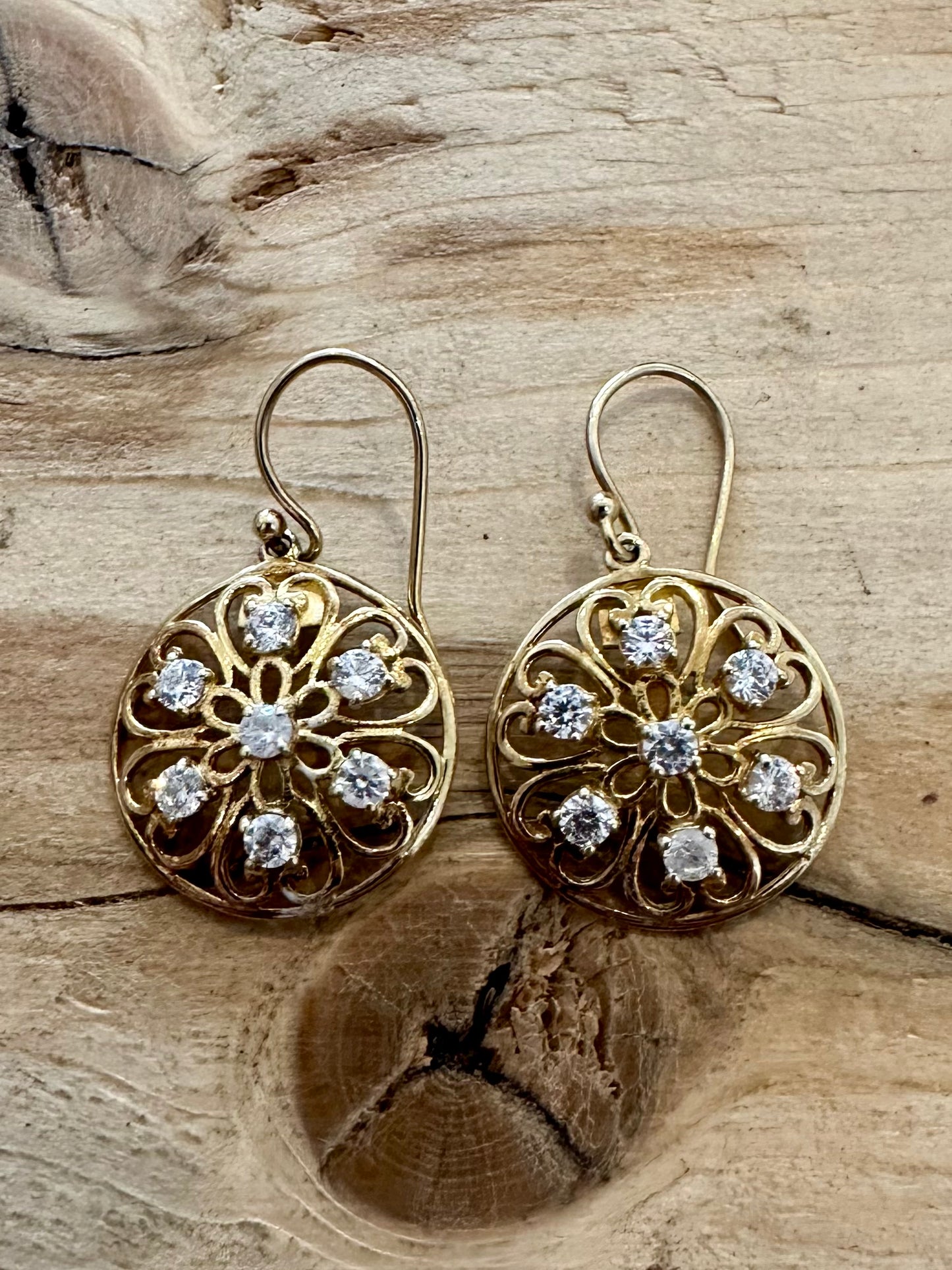 Modern Circle CZ Floral Indian Gold on 925 Silver Earrings