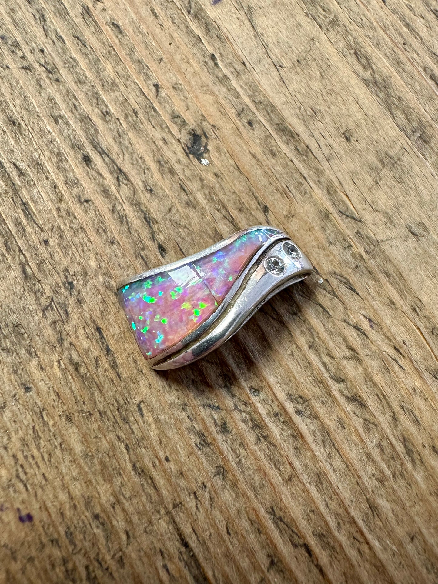 Modernist Opal and CZ 925 Silver Pendant