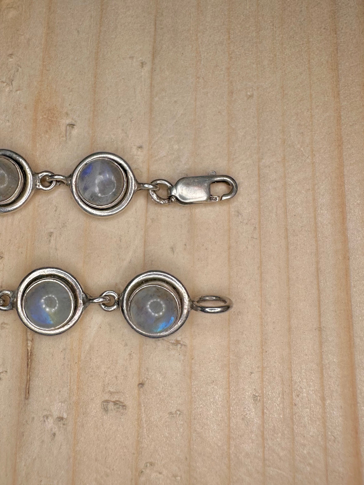 Rainbow Moonstone Circle Heavy Link 925 Sterling Silver 7 inch Bracelet