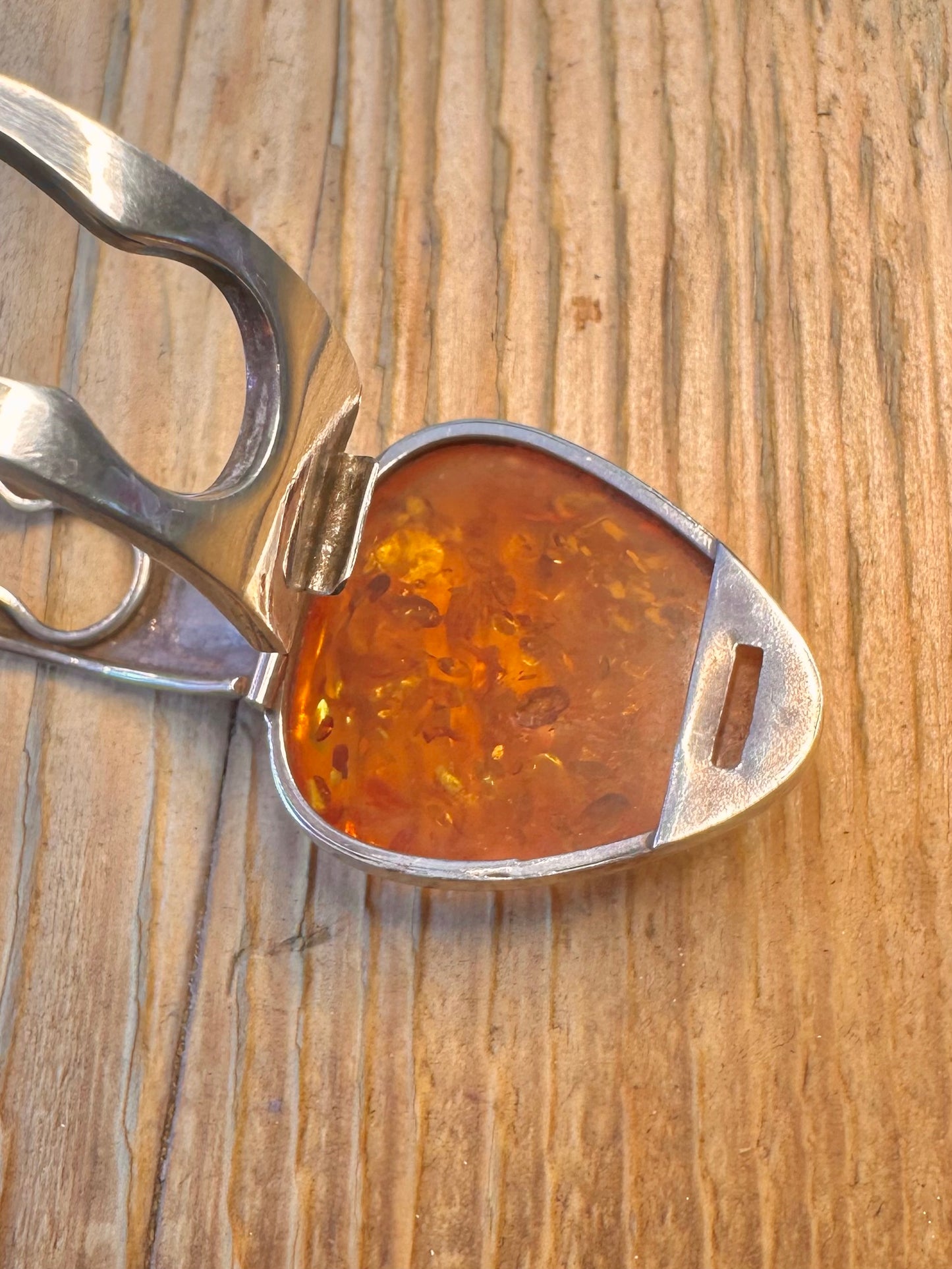 Abstract Amber Front Clasp 925 Sterling Silver Bangle