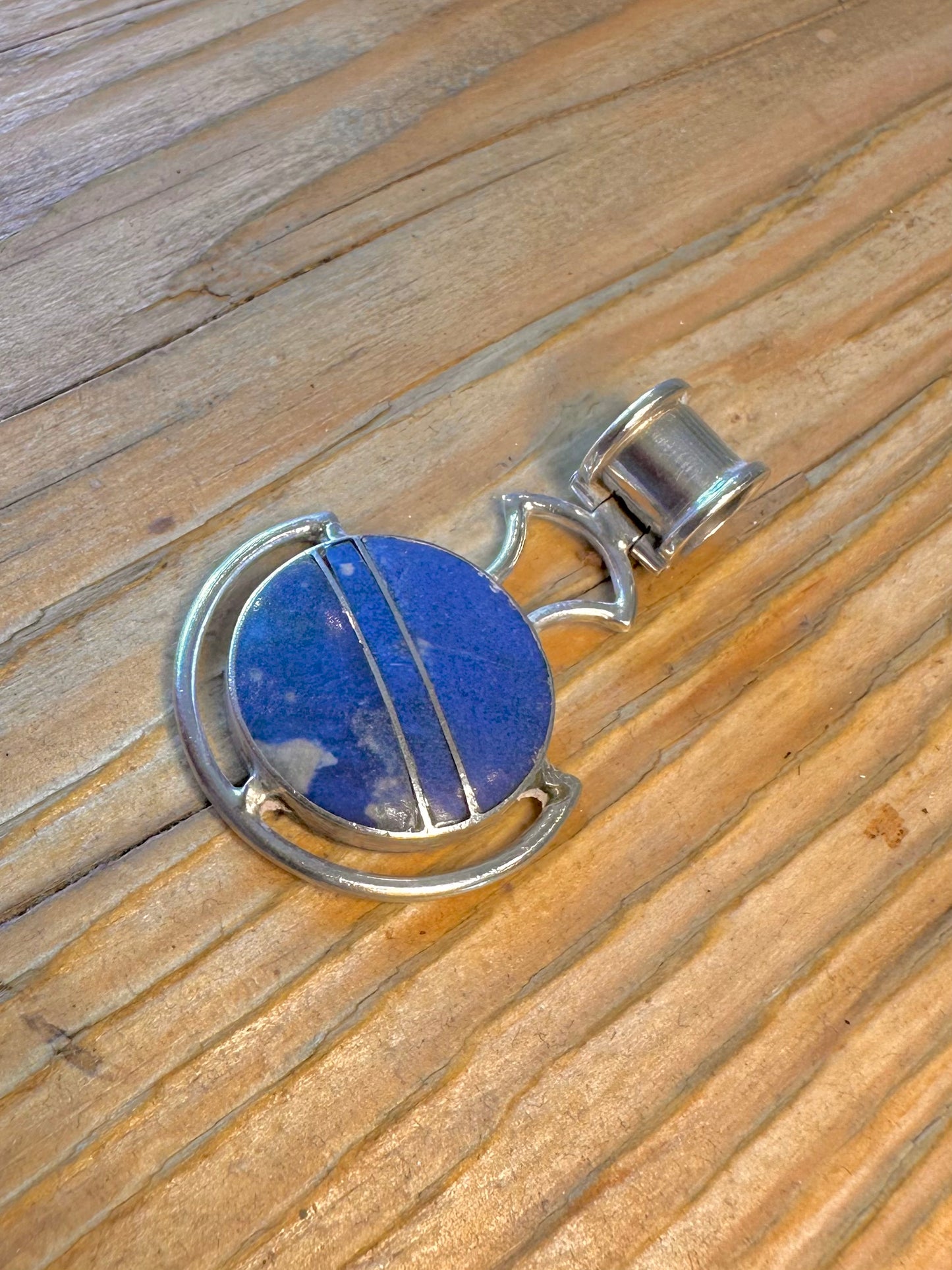 Modernist Geometric Lapis 925 Sterling Silver Pendant
