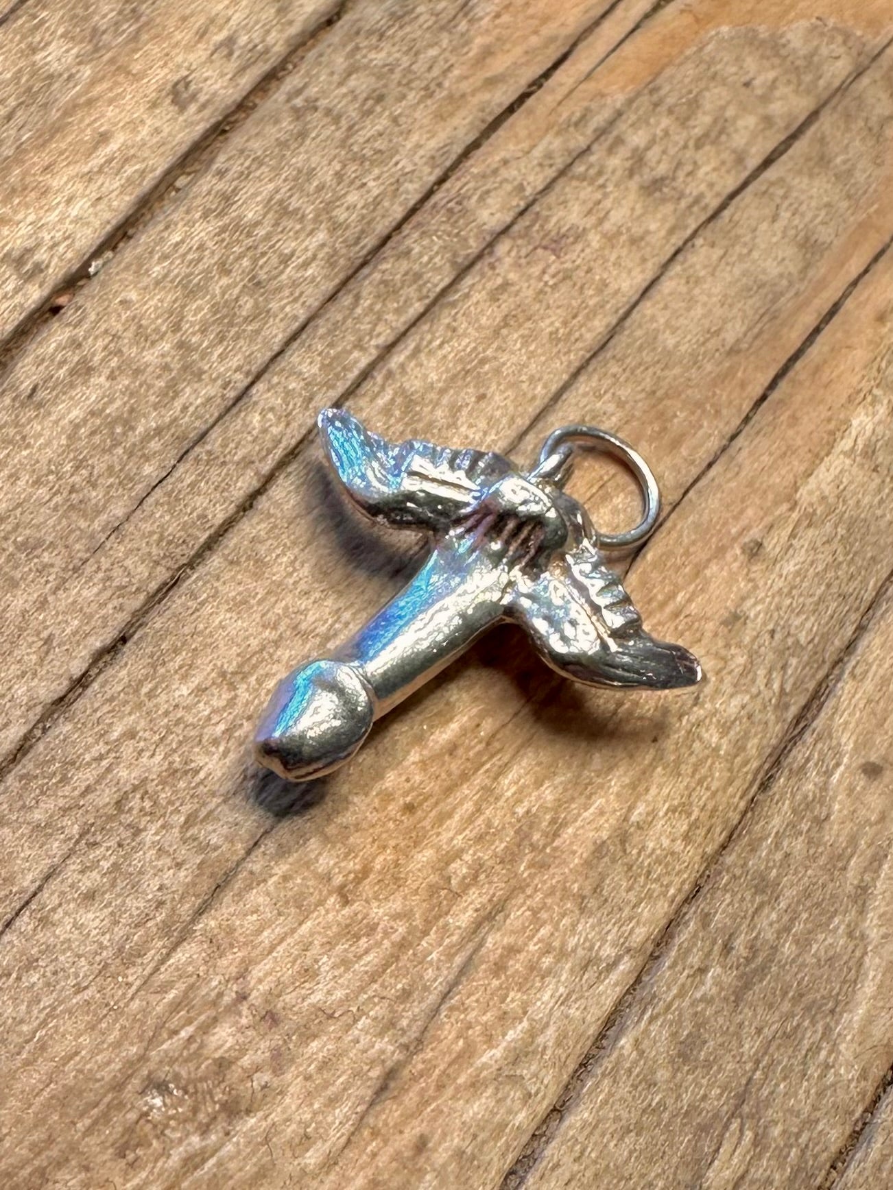 Moderner geflügelter Phallus 925er Sterling Silber Anhänger