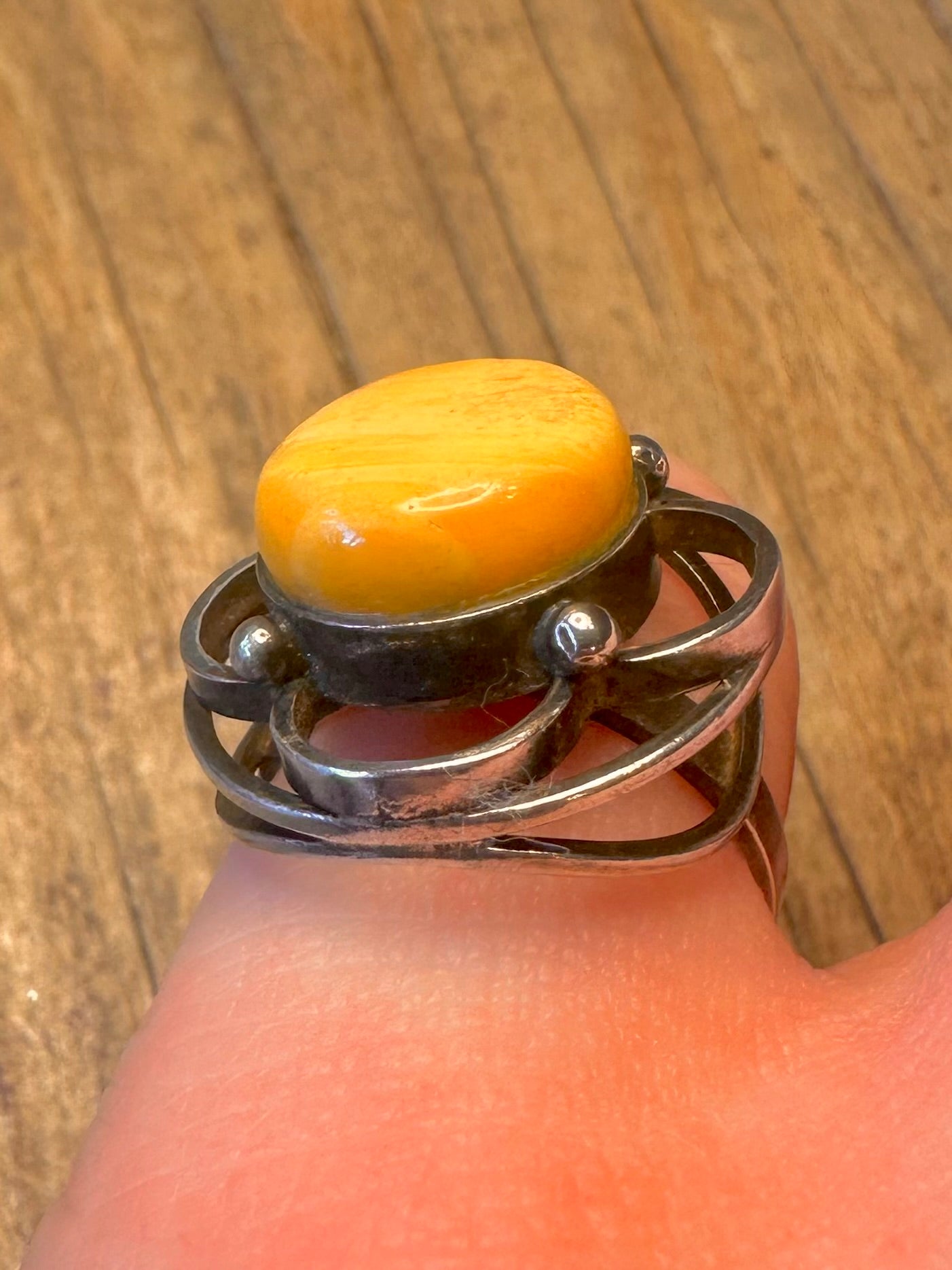 Butterscotch Bernstein Abstrakt Poliert 925 Sterling Silber Ring Größe M1/2