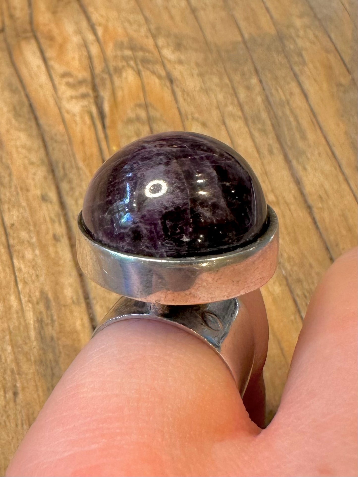 Amethyst Spherical 1972 Modernist 925 Sterling Silver Size L Ring
