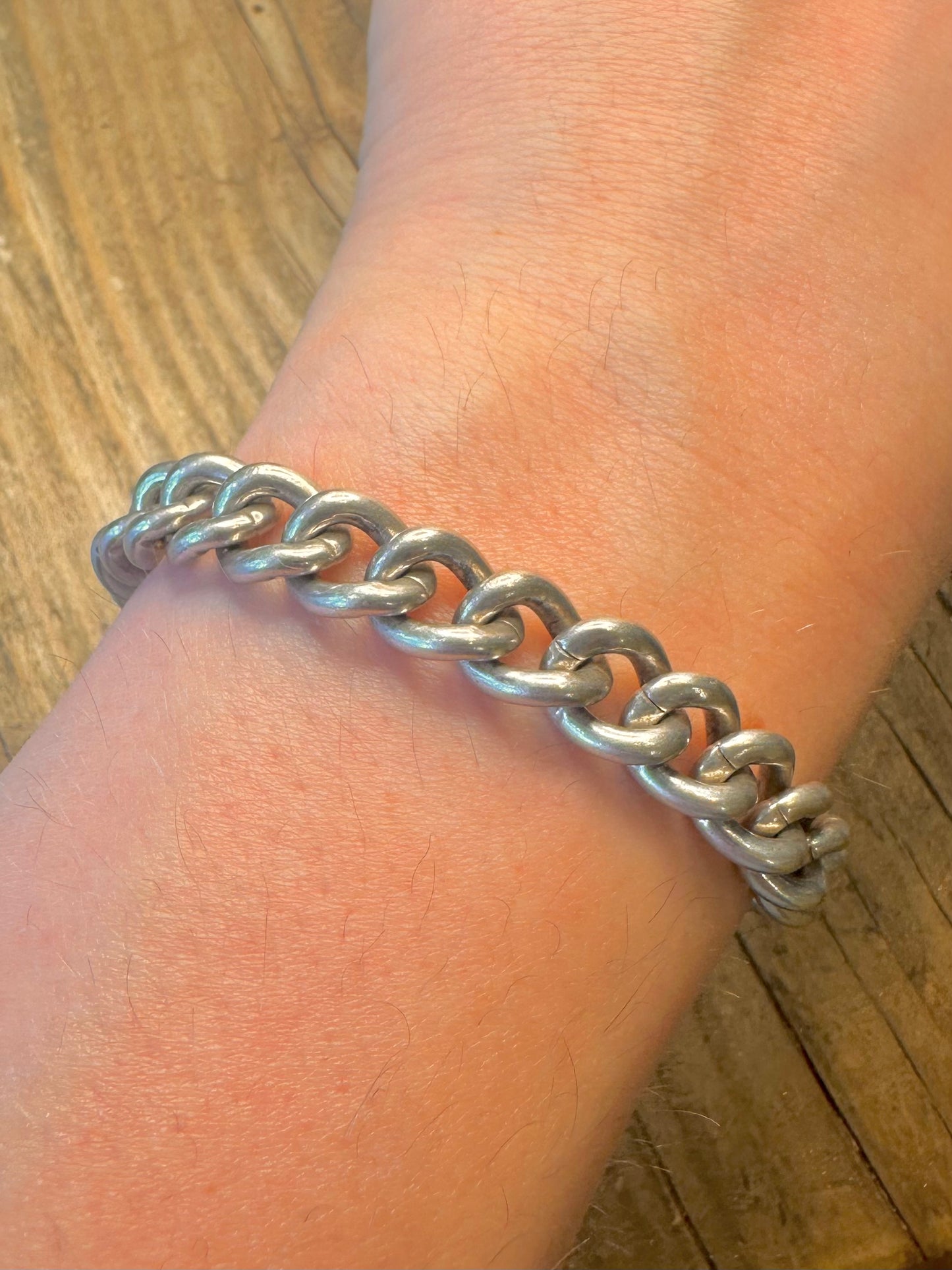 Chunky 1977 Heart Padlock Curb Chain 925 Sterling Silver 7 inch Bracelet